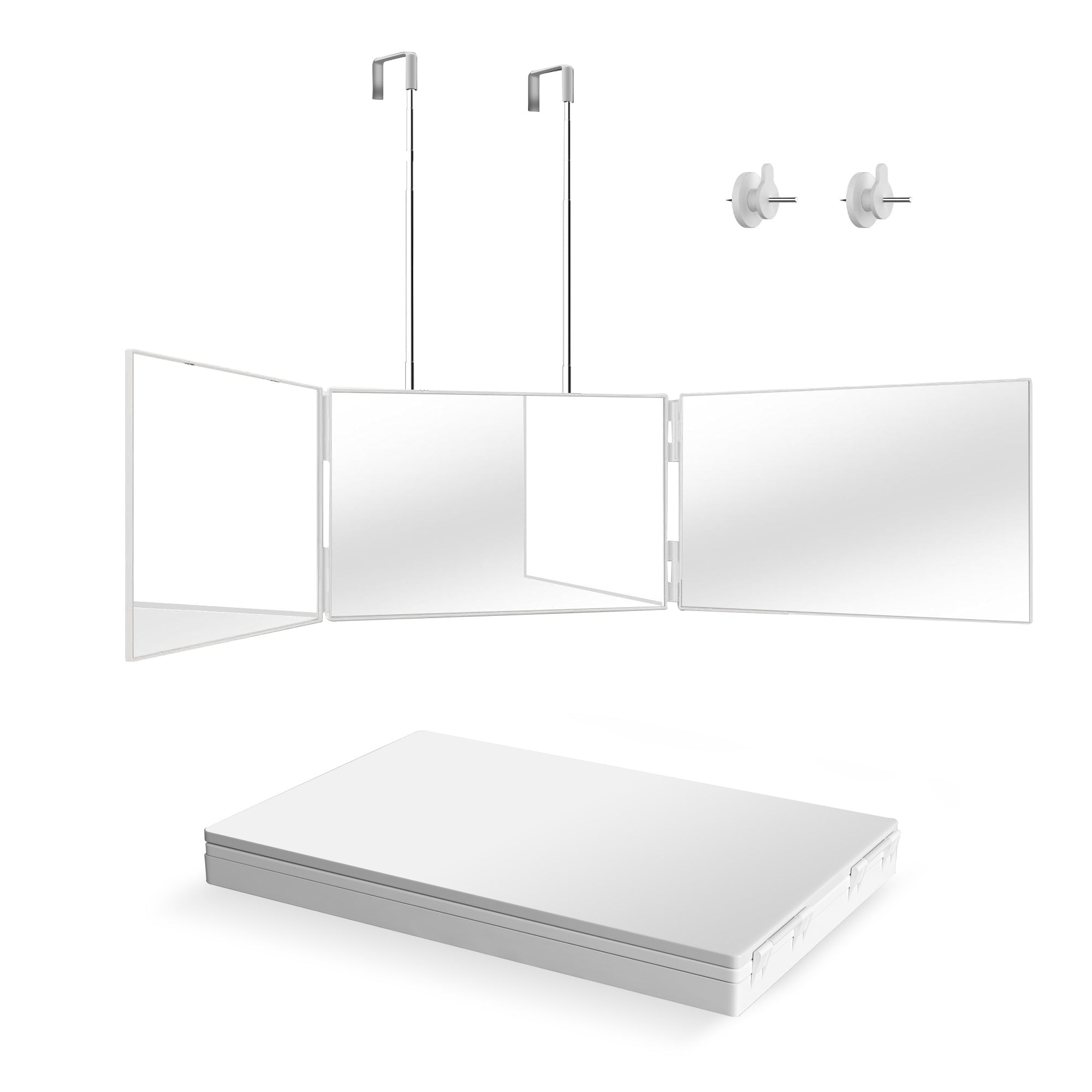3 Way Mirror for Hair Cutting, 360 Degree Trifold Mirror with Height Adjustable Telescoping Hooks - Bosonshop