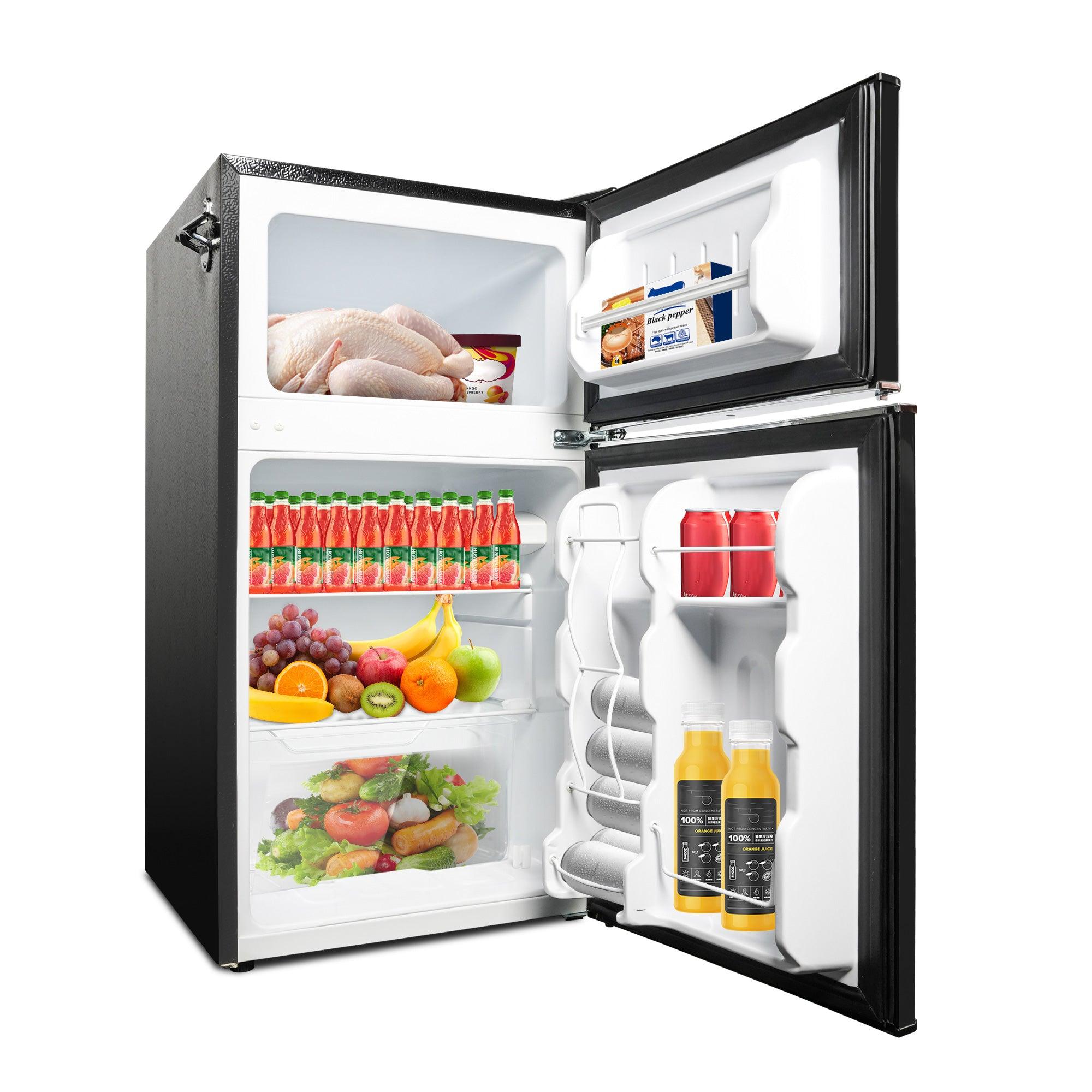 3.2 Cu.Ft Double Door Small Refrigerator with Freezer, Black Mini Fridge with Adjustable Thermostat Control - Bosonshop