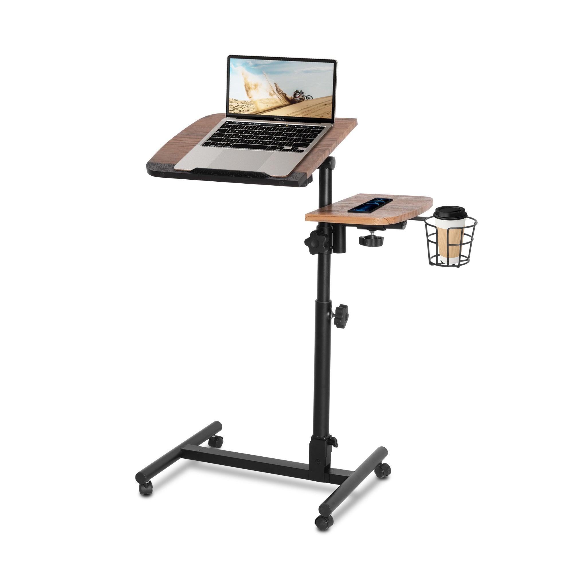Versatile Mobile Laptop Cart: Height Adjustable Stand with Wheels, Cup Holder, and Lockable Wheels - Bosonshop