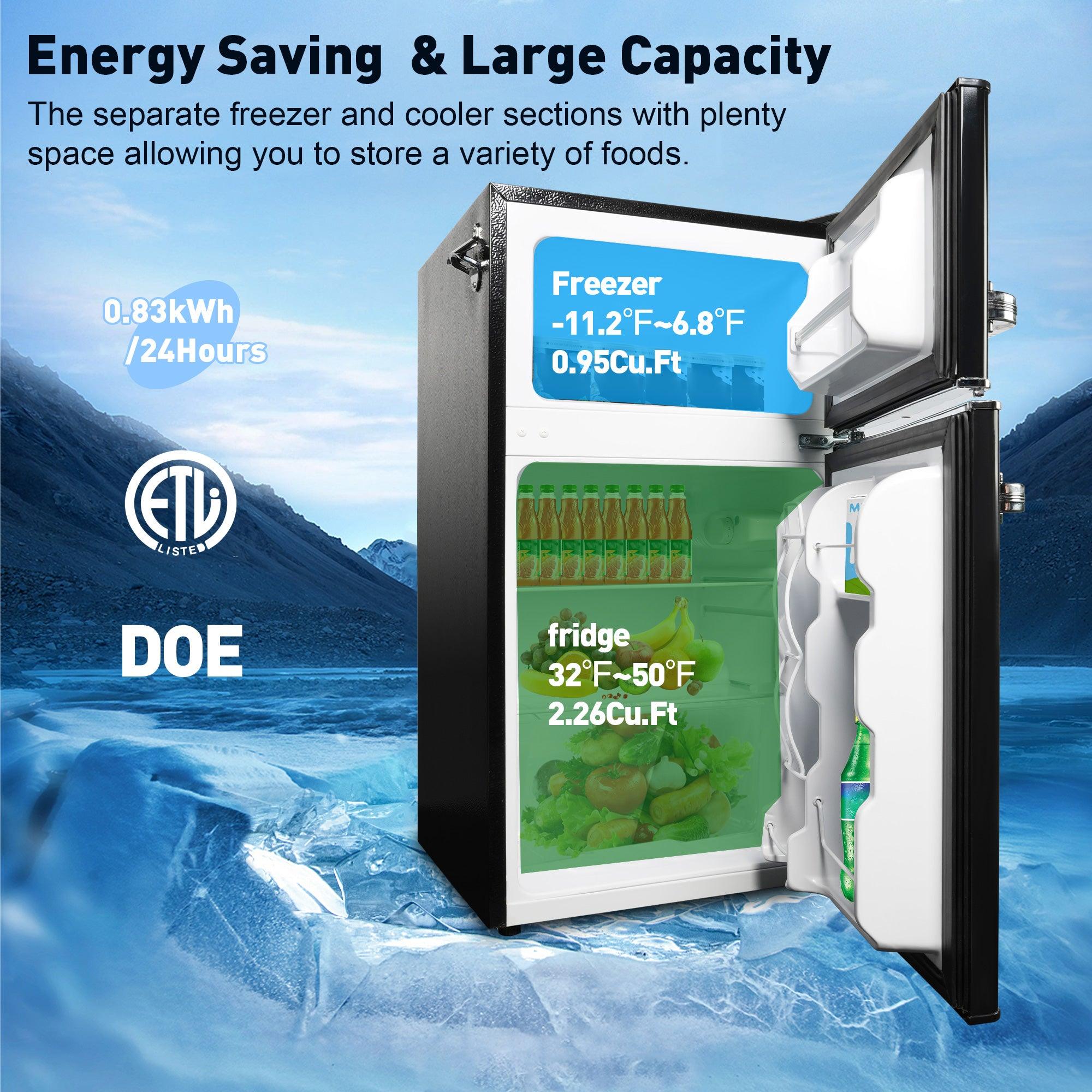 3.2 Cu.Ft Double Door Small Refrigerator with Freezer, Black Mini Fridge with Adjustable Thermostat Control - Bosonshop