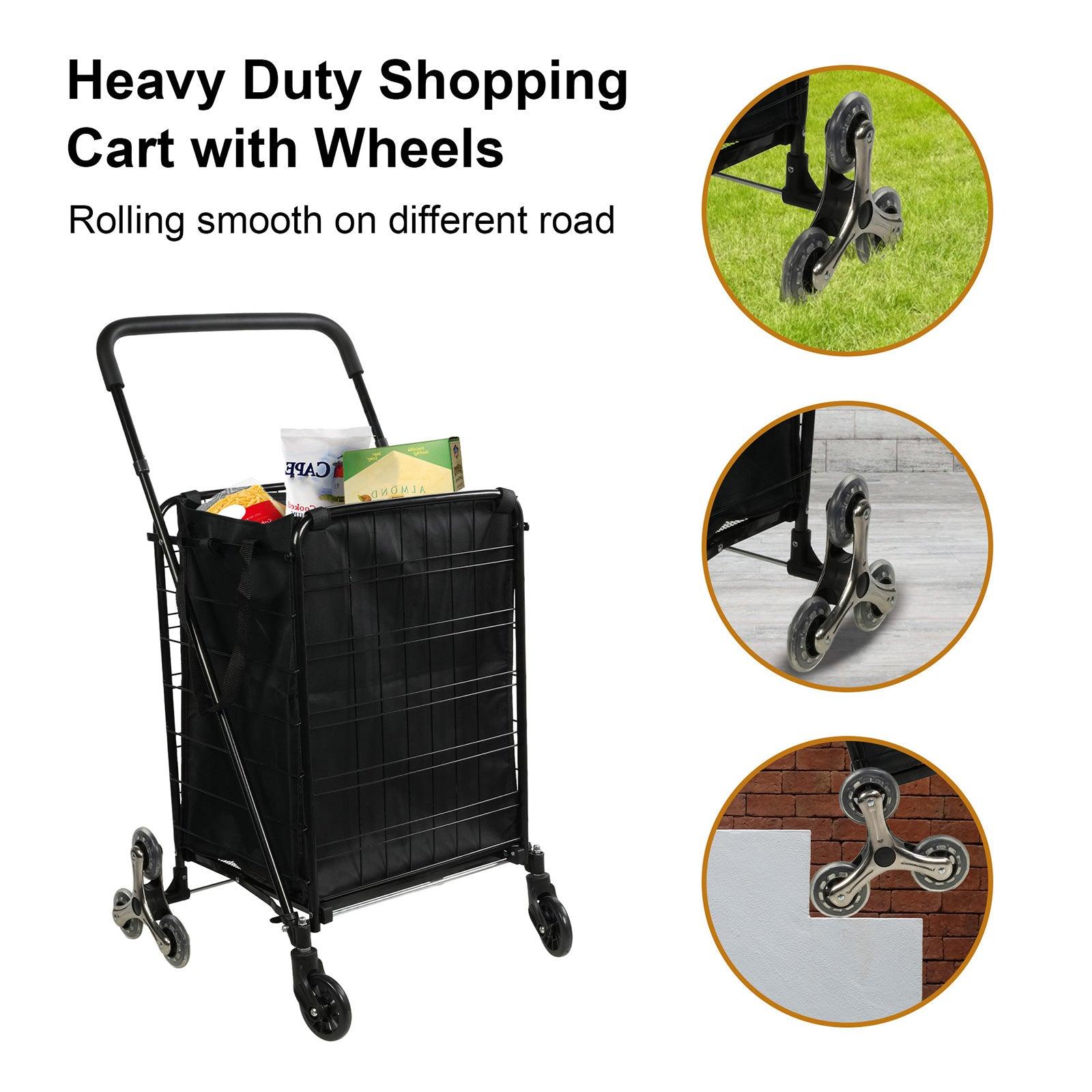 Folding Shopping Cart with Wheels and Removable Cloth Liner Holds Up to 77 Lbs. - Bosonshop