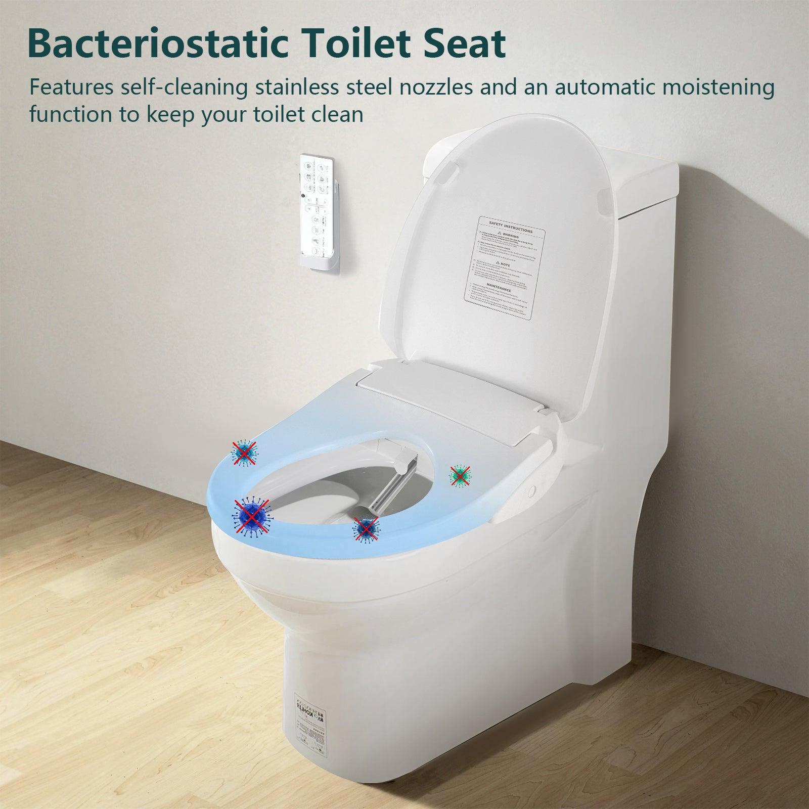 Electric Bidet Fits Elongated Toilets with Wireless Remote Control, Adjustable Nozzle, Multiple Spray Modes, Warm Air Dryer, Nightlight - Bosonshop