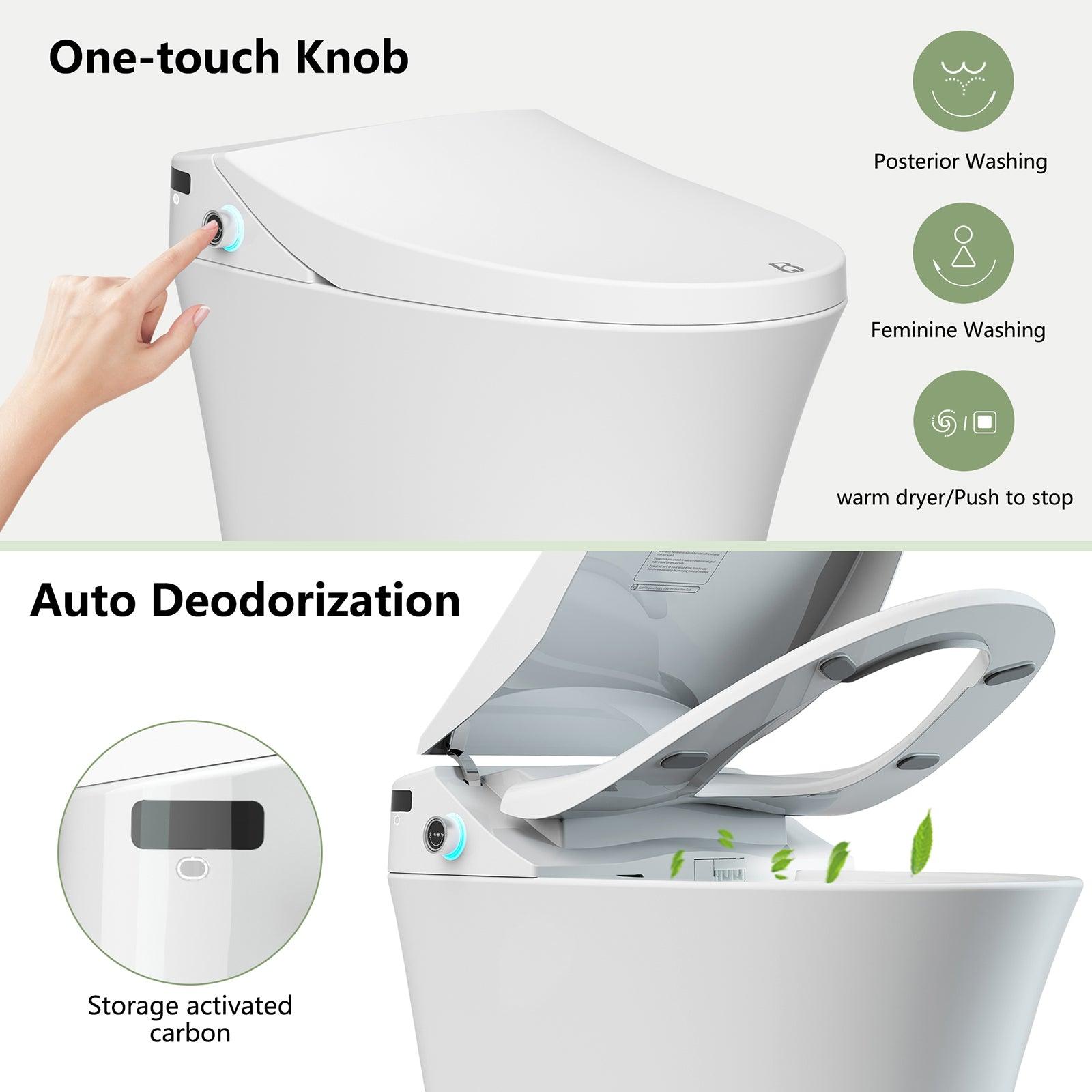 Smart Electronic Bidet Toilet with Heated Seat and Dryer, Foot Sensing Modern Toilet Bidet, One Piece Bidet Toilet Seat with Dual Auto Flush, Blackout Flush - Bosonshop