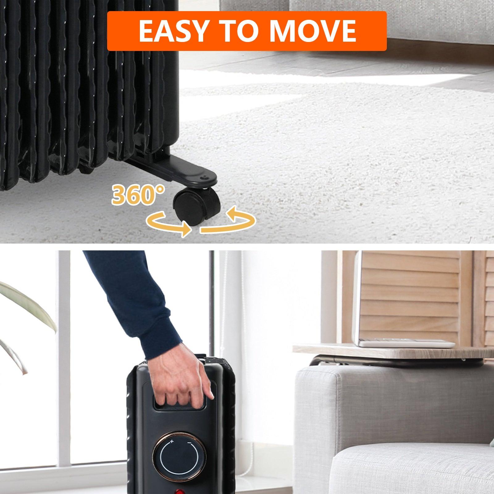 BOSONSHOP 1500W Portable Electric Radiator Oil Filled Heater With 3 Heating Modes, Adjustable Thermostat, Matte Black