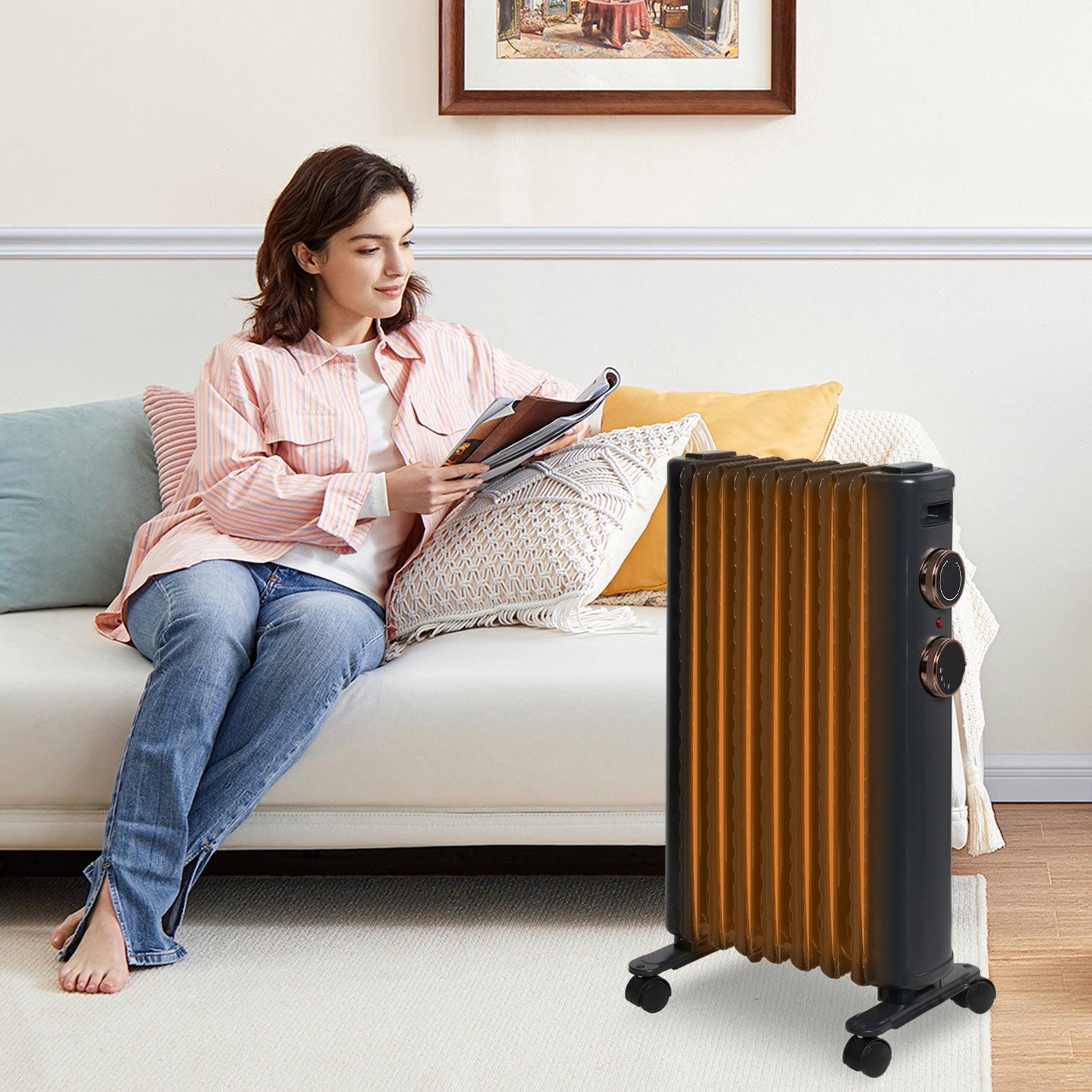 BOSONSHOP 1500W Portable Electric Radiator Oil Filled Heater With 3 Heating Modes, Adjustable Thermostat, Matte Black