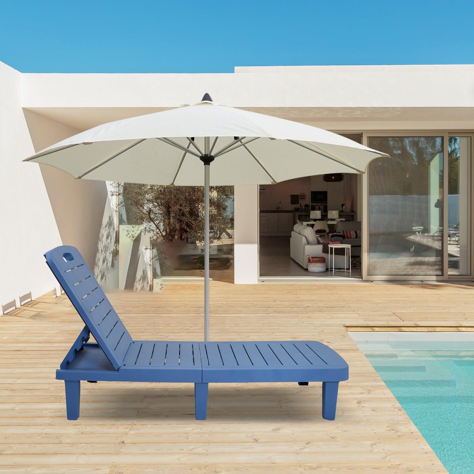 Chaise Lounge Chair Patio Sunbathing Chair with 4 Level Adjustable Backrest & Hide Cup Holder, Blue - Bosonshop