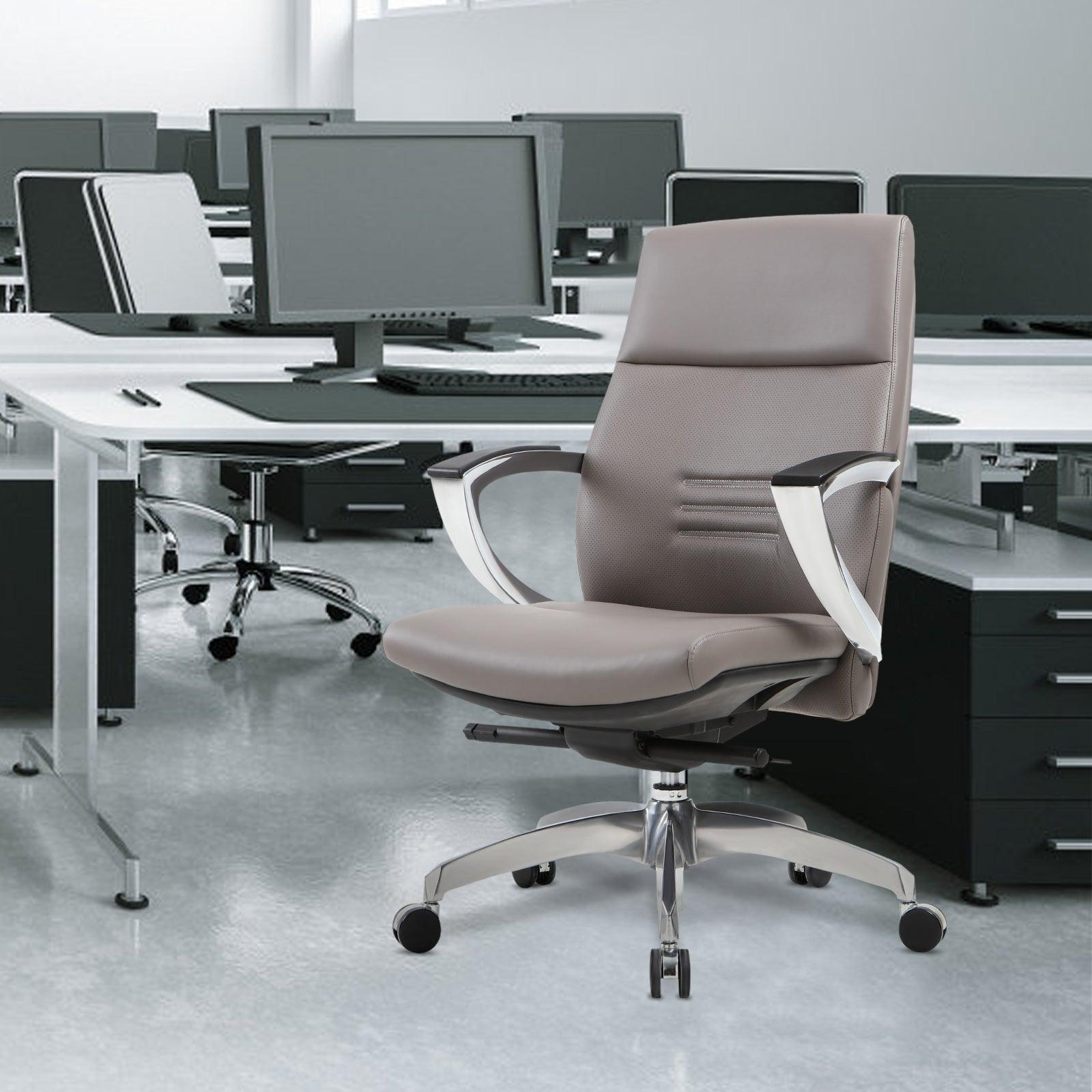 Executive Office Chair, Ergonomic Leather Office Chair Gray Office Chair with Adjustable Height and Tilt Function, 360° Swivel, Computer Office Chair - Bosonshop