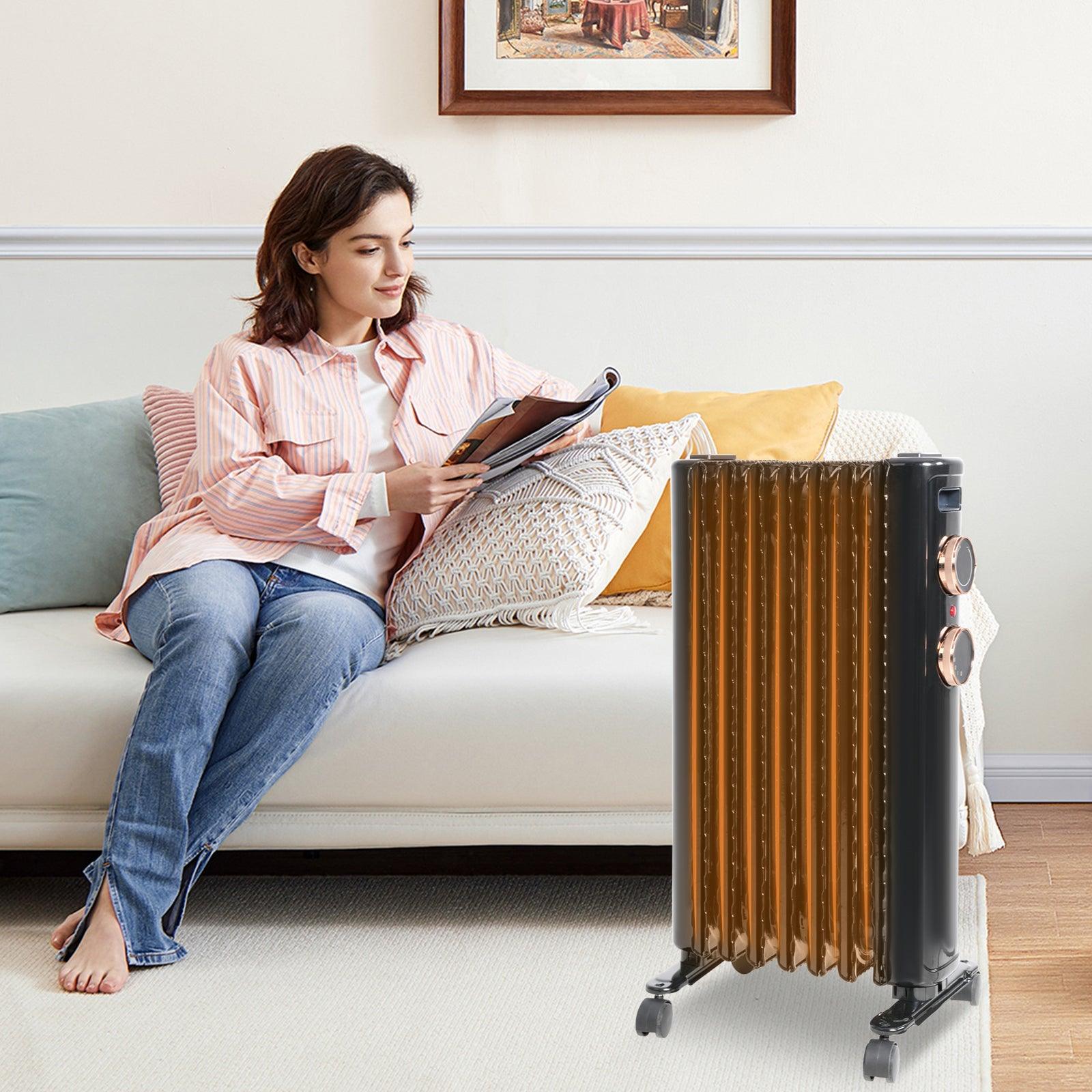 1500W Portable Electric Radiator Oil Filled Heater With 3 Heating Modes, Adjustable Thermostat, Black - Bosonshop