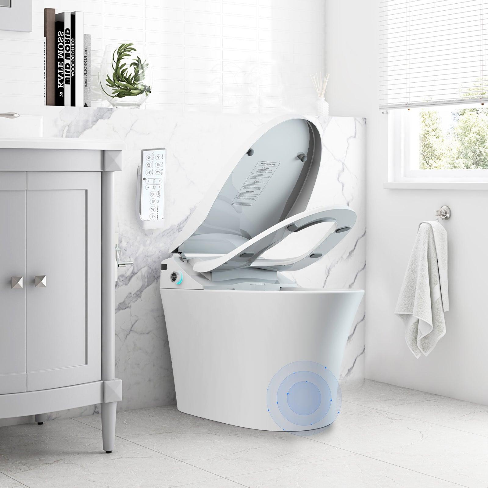 Smart Electronic Bidet Toilet with Heated Seat and Dryer, Foot Sensing Modern Toilet Bidet, One Piece Bidet Toilet Seat with Dual Auto Flush, Blackout Flush - Bosonshop