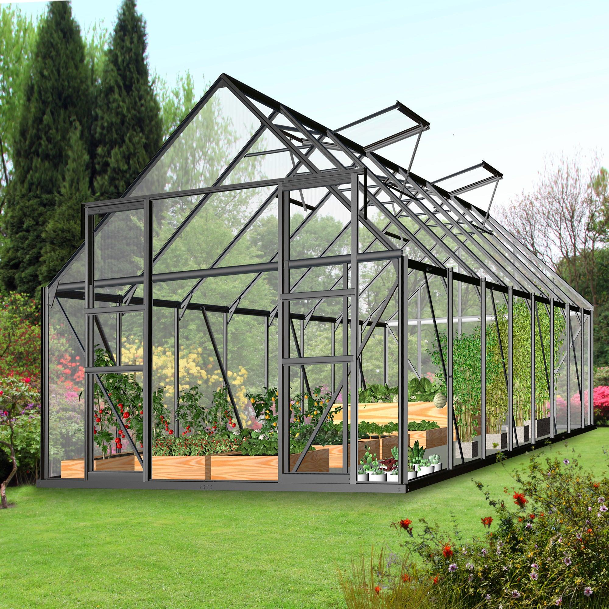 8'x12' Polycarbonate Greenhouse 2 Sliding Doors 2 Vents Window Walk-in Greenhouse for Outdoor - Bosonshop
