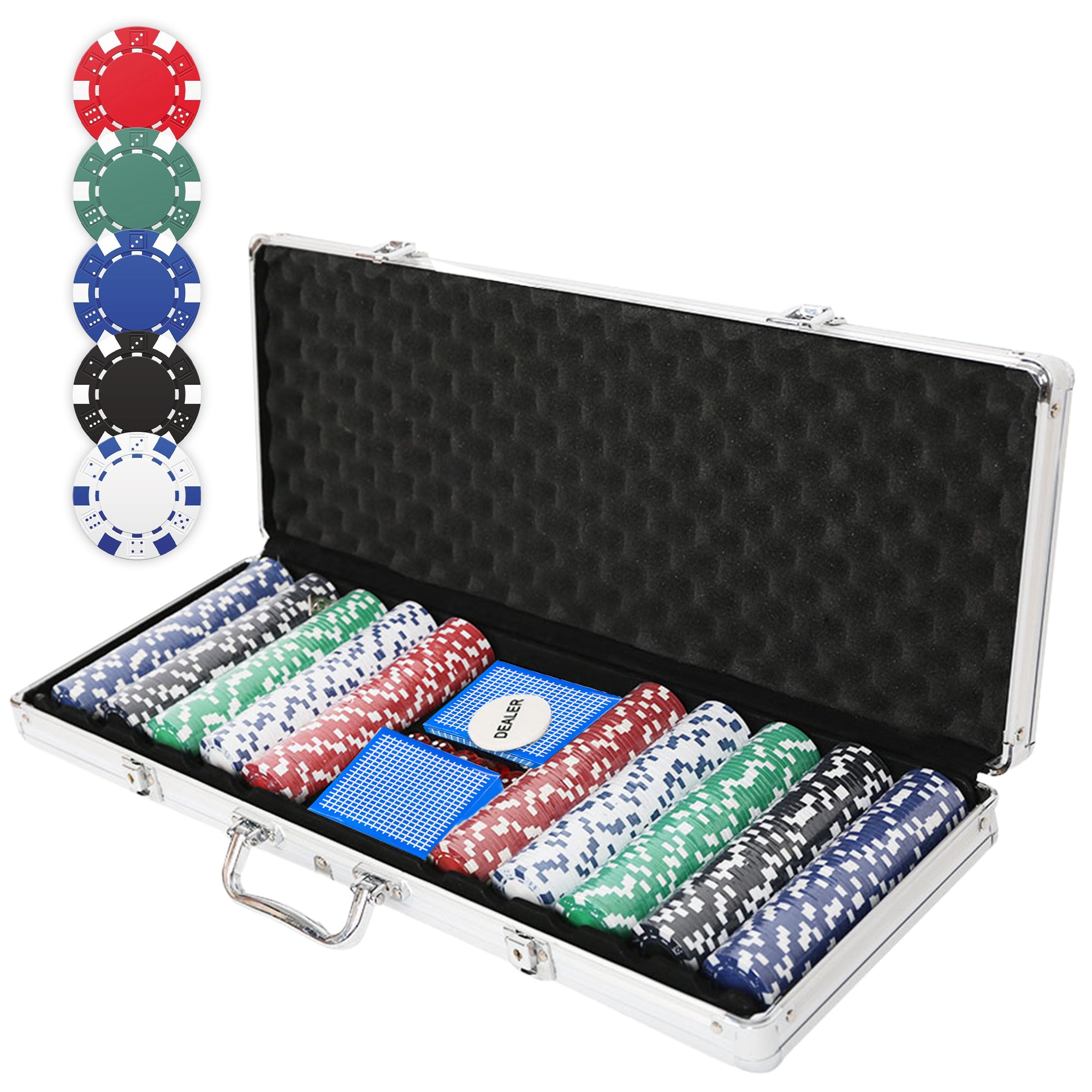 500Pc Poker Game Set with Carrying Case, Cards, Dice and 500 Casino Chips - Bosonshop