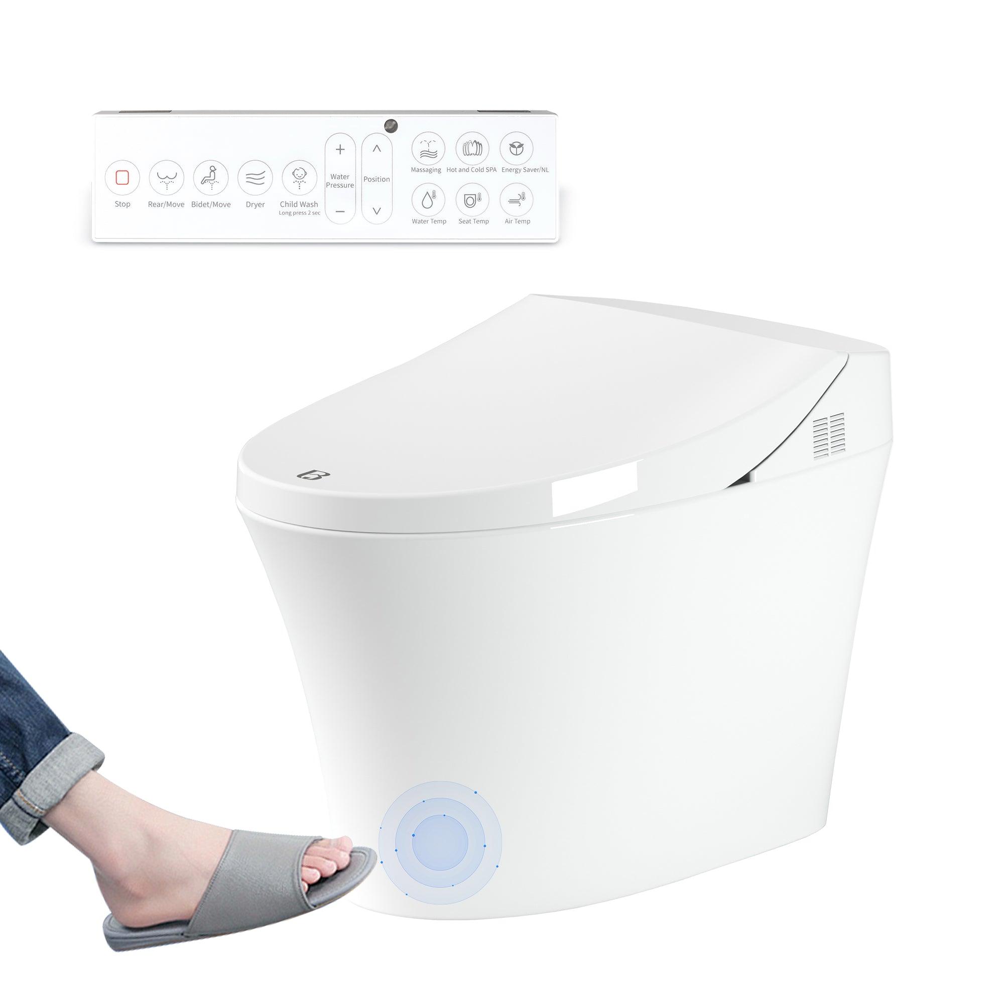 Smart Electronic Bidet Toilet with Heated Seat and Dryer, Foot Sensing Modern Toilet Bidet, One Piece Bidet Toilet Seat with Dual Auto Flush, Blackout Flush - Bosonshop