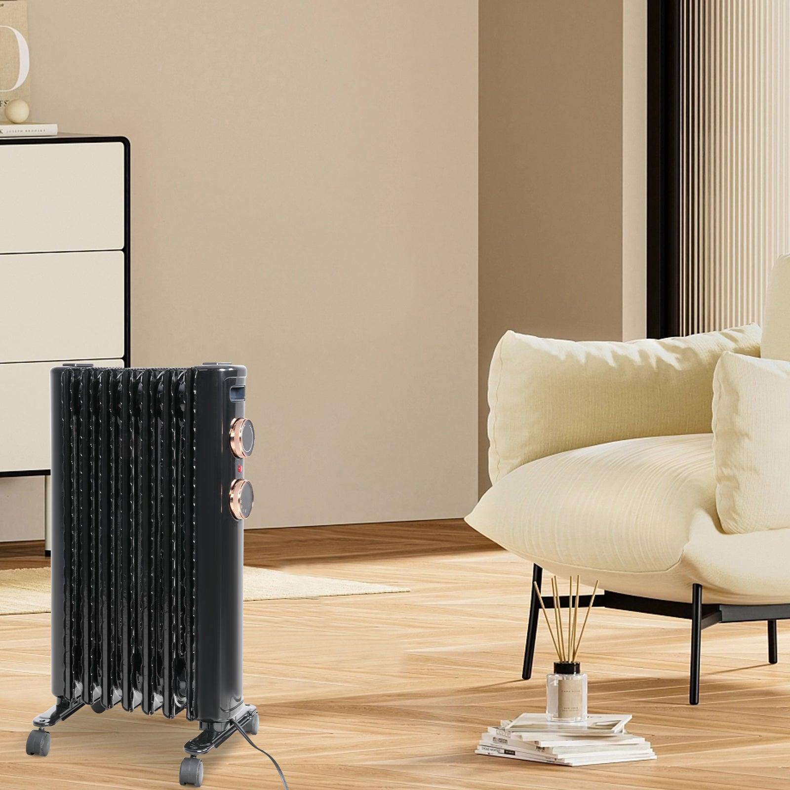 1500W Portable Electric Radiator Oil Filled Heater With 3 Heating Modes, Adjustable Thermostat, Black - Bosonshop