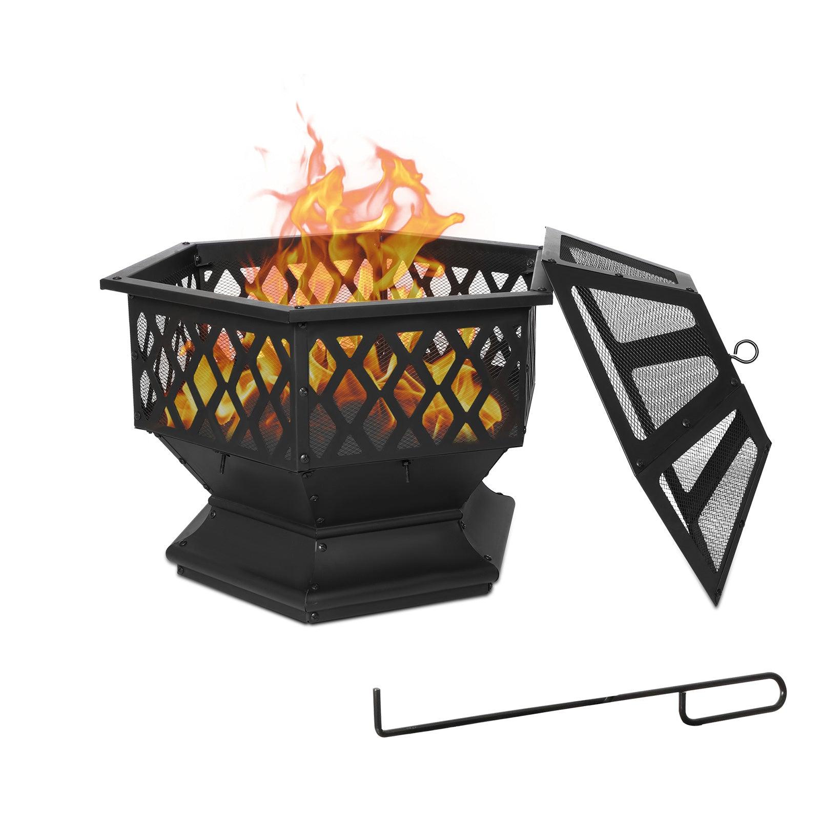 Hex Outdoor Wood Burning Fire Pit 27.6" Patio Fireplace with Spark Screen and Poker - Bosonshop