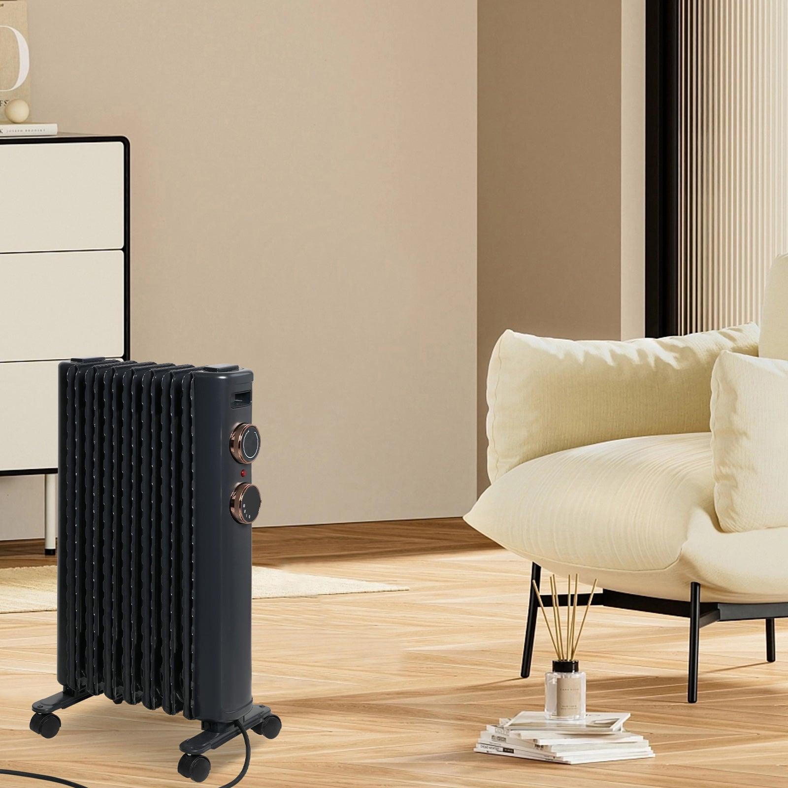 BOSONSHOP 1500W Portable Electric Radiator Oil Filled Heater With 3 Heating Modes, Adjustable Thermostat, Matte Black
