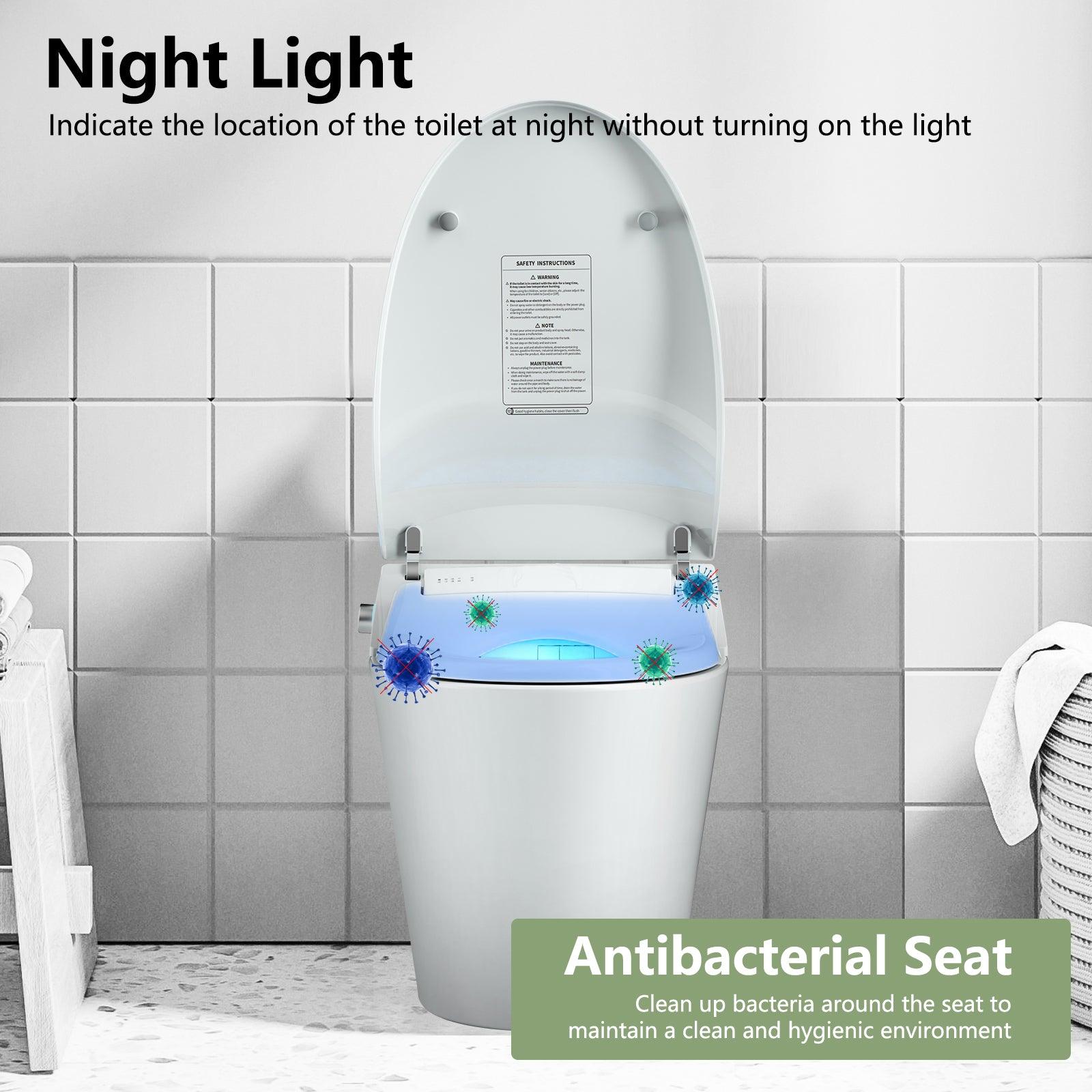 Smart Electronic Bidet Toilet with Heated Seat and Dryer, Foot Sensing Modern Toilet Bidet, One Piece Bidet Toilet Seat with Dual Auto Flush, Blackout Flush - Bosonshop