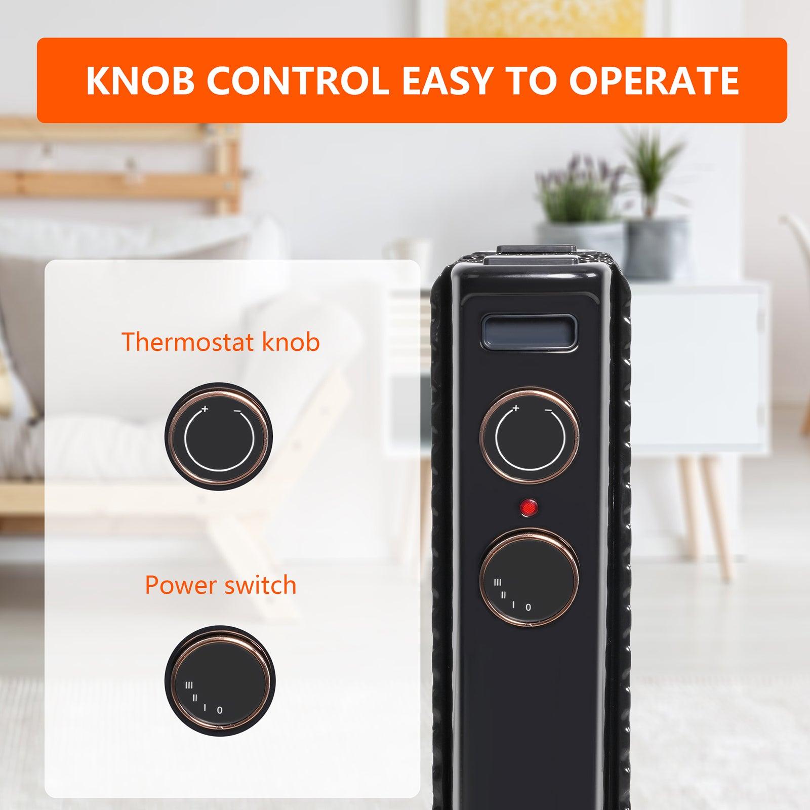 1500W Portable Electric Radiator Oil Filled Heater With 3 Heating Modes, Adjustable Thermostat, Black - Bosonshop