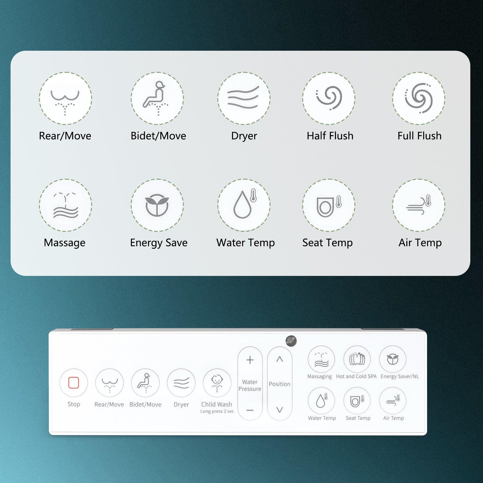 Smart Electronic Bidet Toilet with Heated Seat and Dryer, Foot Sensing Modern Toilet Bidet, One Piece Bidet Toilet Seat with Dual Auto Flush, Blackout Flush - Bosonshop