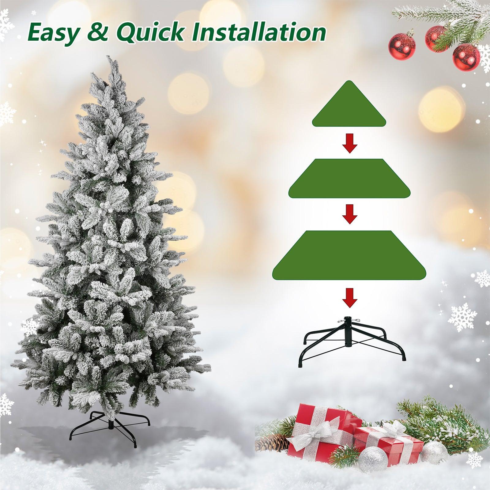 6.9' Artificial Christmas Pine Tree Snow Flocked Xmas Tree with 950 Branch Tips - Bosonshop