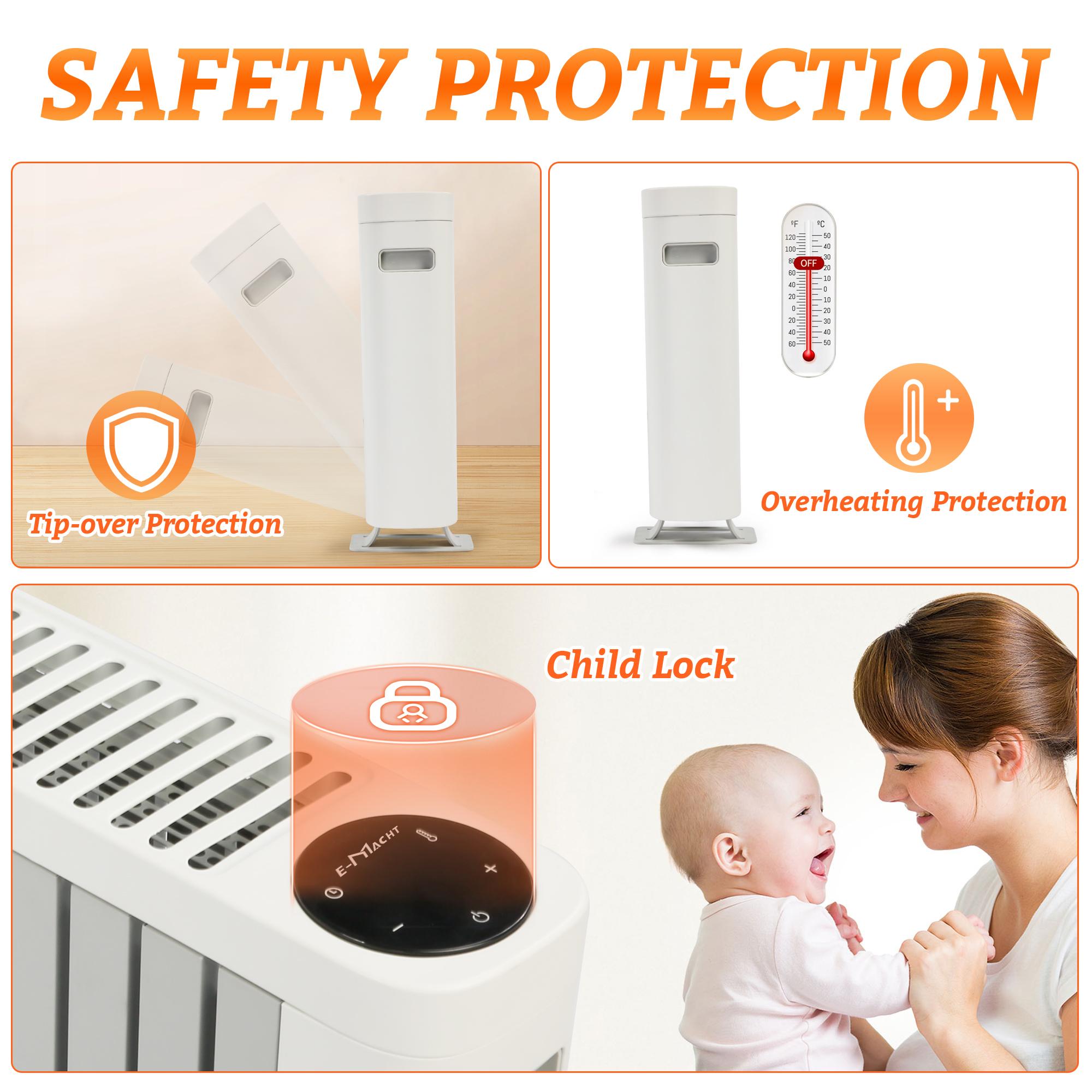 BOSONSHOP Efficient 1500W Baseboard Electric Heater, Silent Convection Heating, Remote Lock, LED Display, Multi-Protection