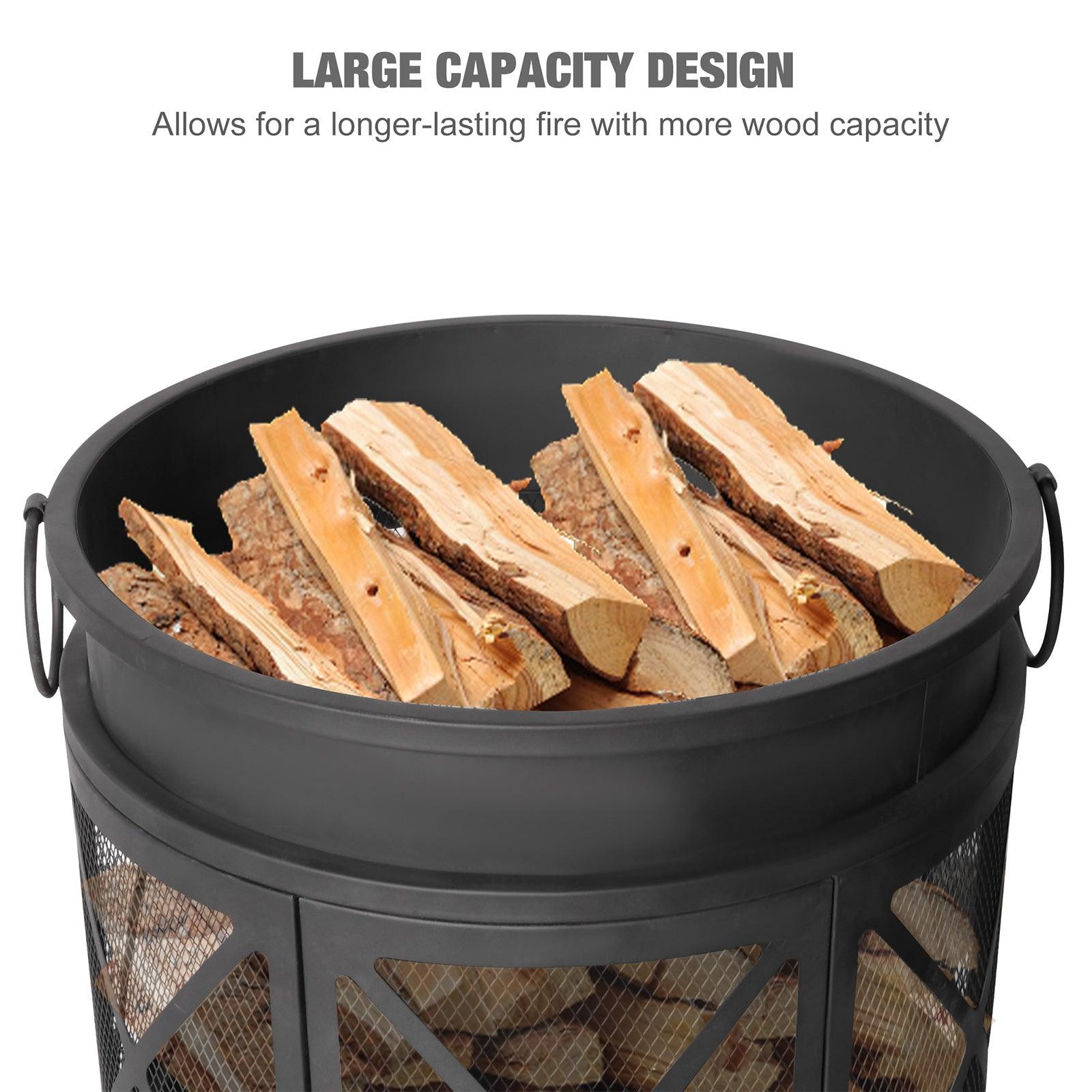 Barrel Outdoor Wood Burning Fire Pit 23.2" Patio Fireplace with Spark Screen and Poker - Bosonshop