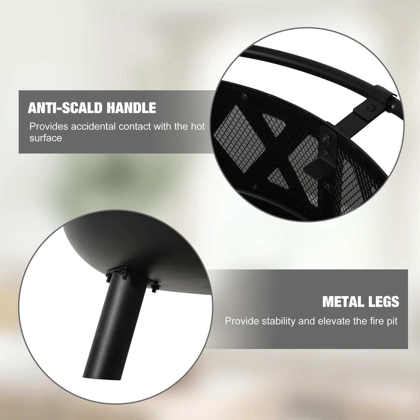 Round Outdoor Wood Burning Fire Pit 22.8" with Steel BBQ Grill, Spark Screen and Poker - Bosonshop