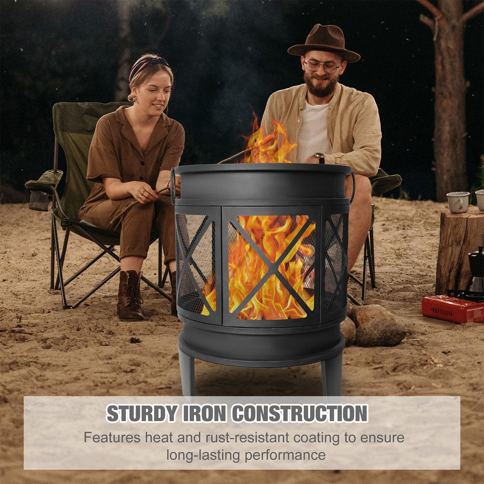 Barrel Outdoor Wood Burning Fire Pit 23.2" Patio Fireplace with Spark Screen and Poker - Bosonshop