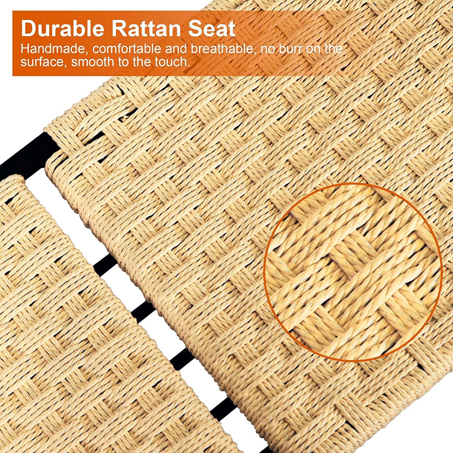 Hand Woven Surface Shoes Storage Rack Bench Stool with Metal Shelf, Black - Bosonshop