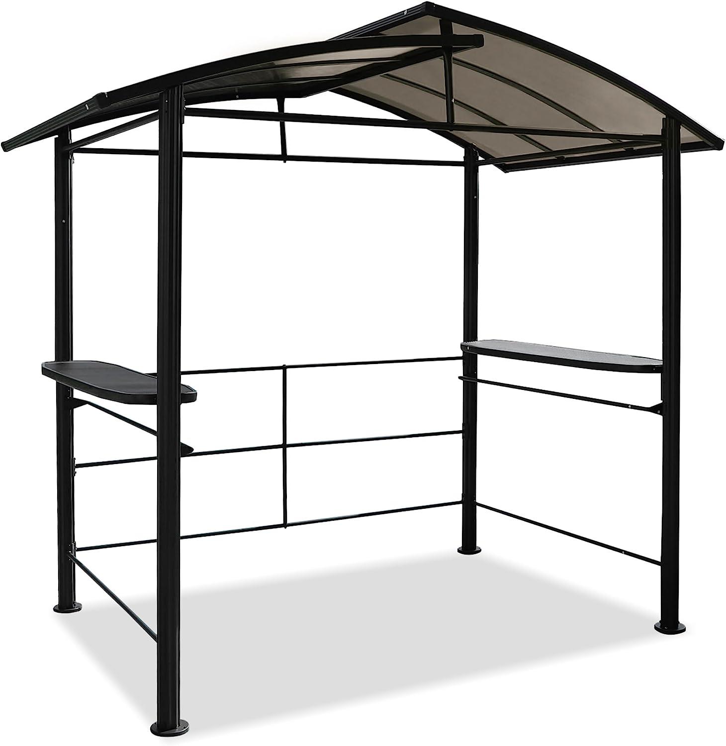 8' x 5' BBQ Patio Canopy Gazebo, Grill Gazebo with Interlaced Polycarbonate Roof, 2 Side Shelves & Hanging Rods - Bosonshop