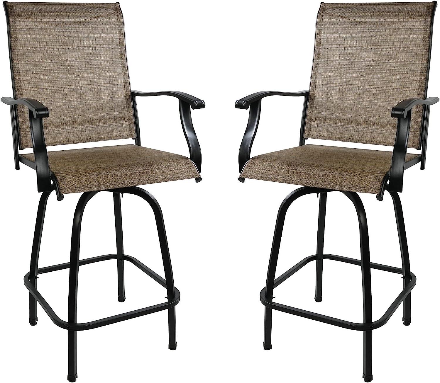 2 Pcs Outdoor Swivel Bar Stools, Height Patio Bar Chair with High Back, Armrest & Breathable Textilene Fabric - Bosonshop