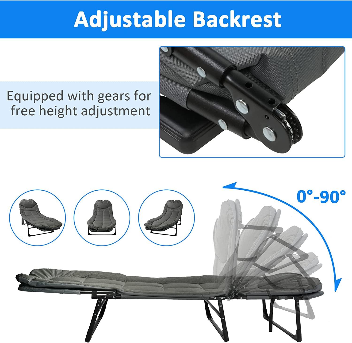 Portable Folding Camping Cot, Adjustable Backrest Outdoor Lounge Chair Sleeping Cots - Bosonshop