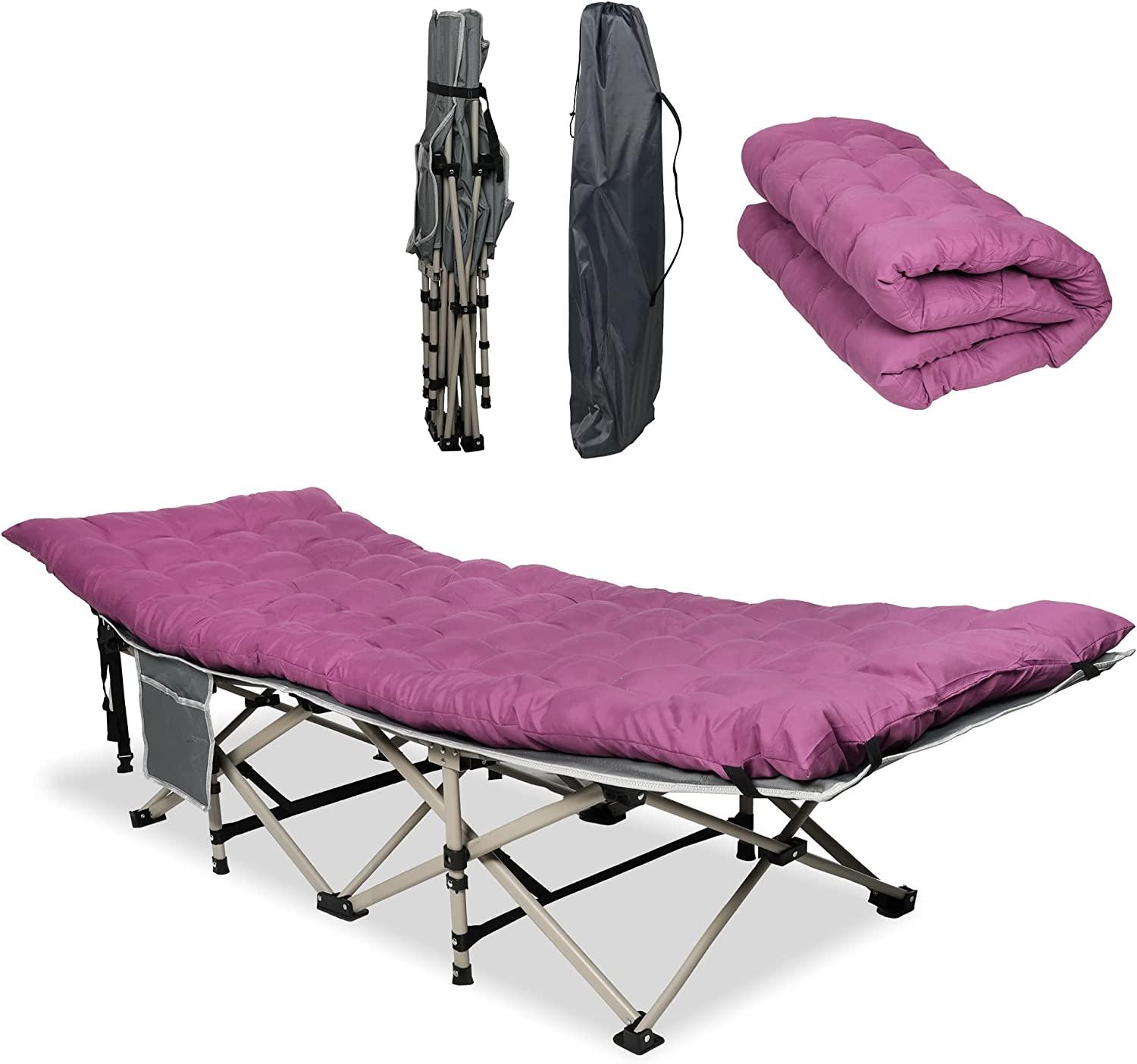 Folding Camping Cot Sleeping Cot Bed with Detachable Mattress, Gray & Dark Purple - Bosonshop