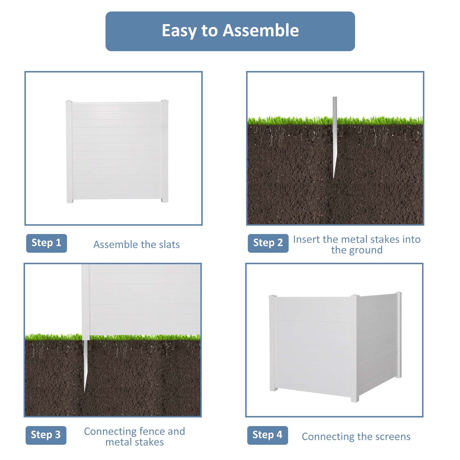 Air Conditioner Fence Privacy Screen 48"x 48", Outdoor Privacy Vinyl Fence Panels, 2 Panels, White - Bosonshop