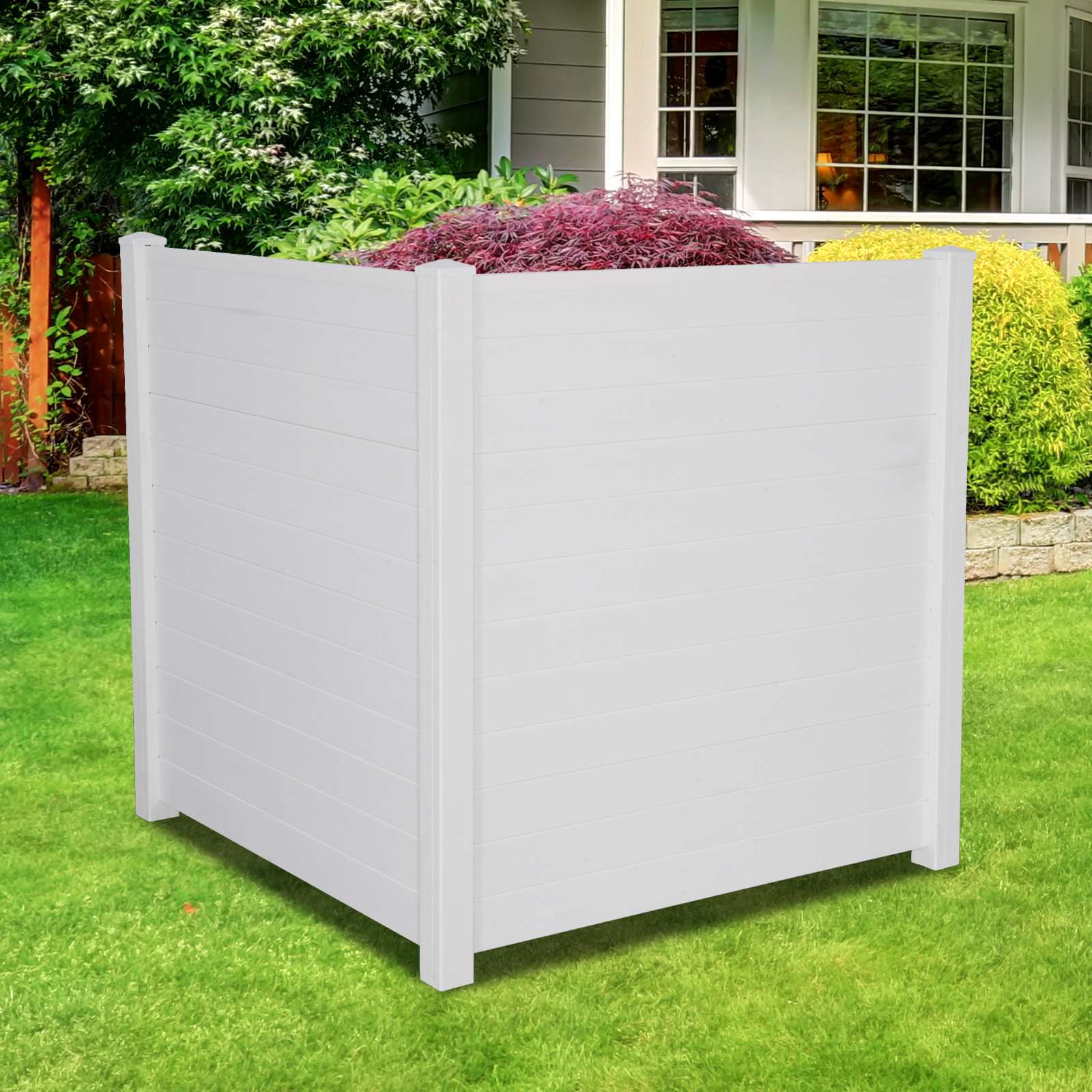 Air Conditioner Fence Privacy Screen 48"x 48", Outdoor Privacy Vinyl Fence Panels, 2 Panels, White - Bosonshop