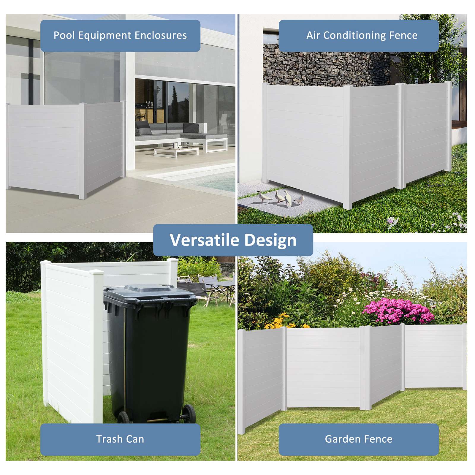 Air Conditioner Fence Privacy Screen 48"x 48", Outdoor Privacy Vinyl Fence Panels, 2 Panels, White - Bosonshop