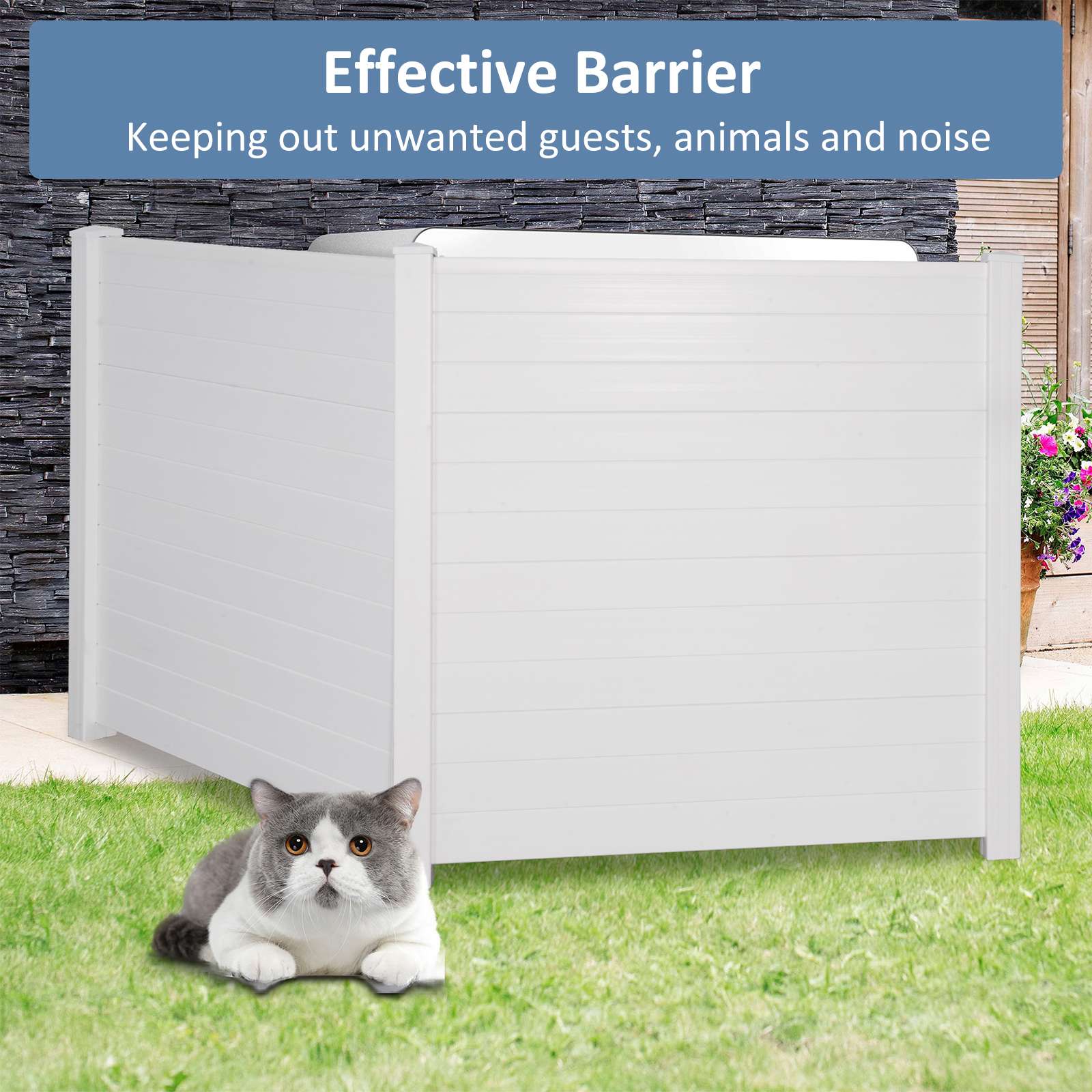 Air Conditioner Fence Privacy Screen 48"x 48", Outdoor Privacy Vinyl Fence Panels, 2 Panels, White - Bosonshop