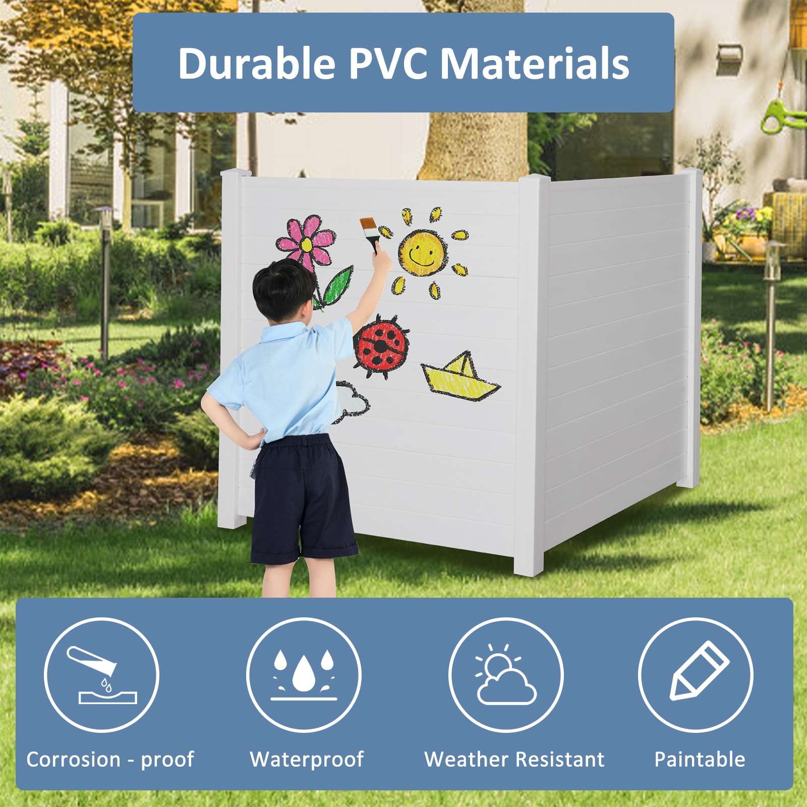 Air Conditioner Fence Privacy Screen 48"x 48", Outdoor Privacy Vinyl Fence Panels, 2 Panels, White - Bosonshop