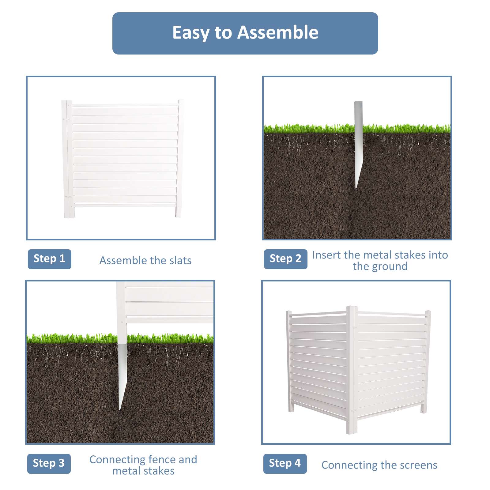 Air Conditioner Fence Privacy Screen 48"x 48", Louvered Outdoor Privacy Vinyl Fence Panels, 2 Panels, White - Bosonshop