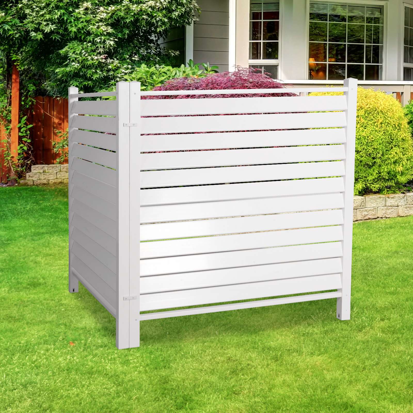 Air Conditioner Fence Privacy Screen 48"x 48", Louvered Outdoor Privacy Vinyl Fence Panels, 2 Panels, White - Bosonshop