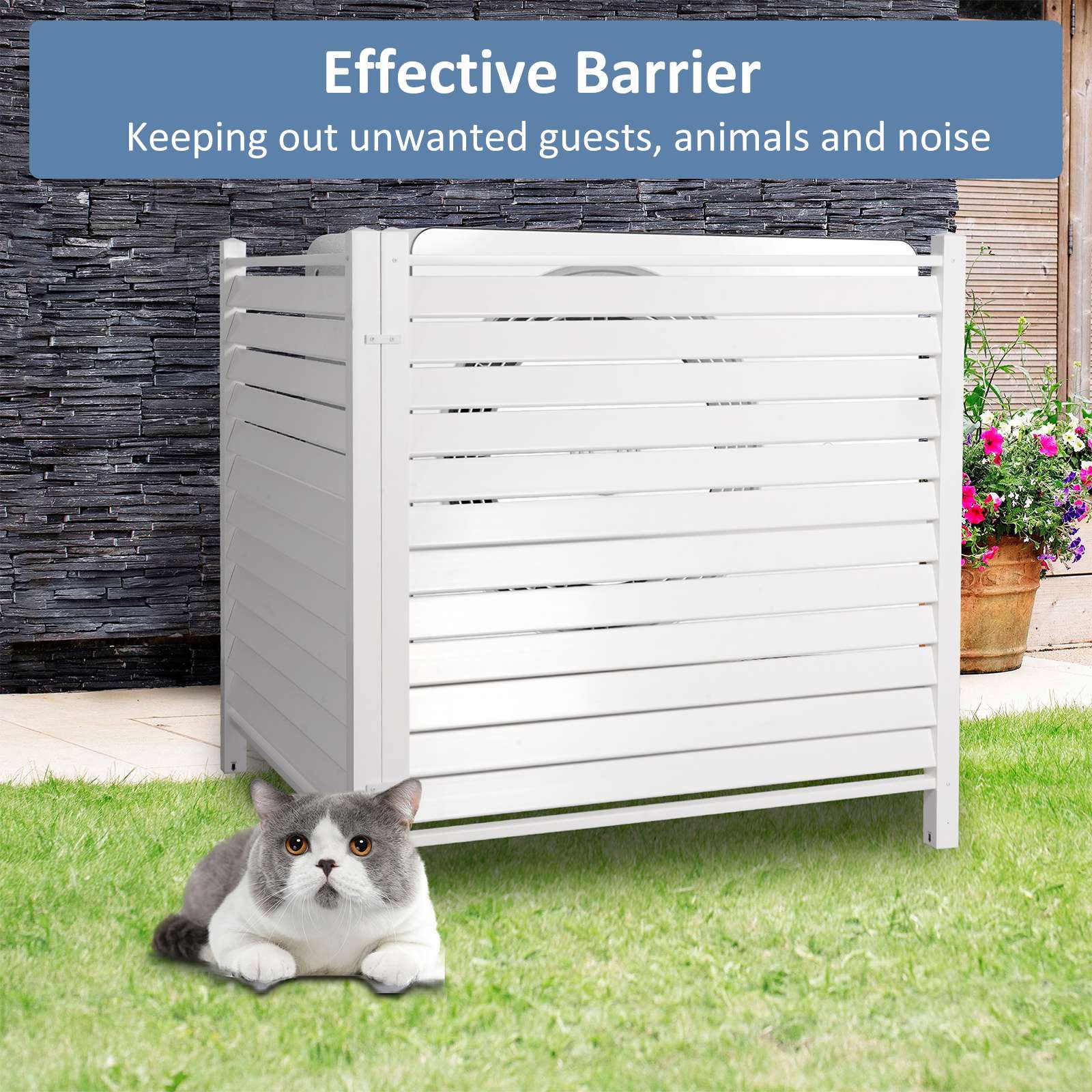 Air Conditioner Fence Privacy Screen 48"x 48", Louvered Outdoor Privacy Vinyl Fence Panels, 2 Panels, White - Bosonshop