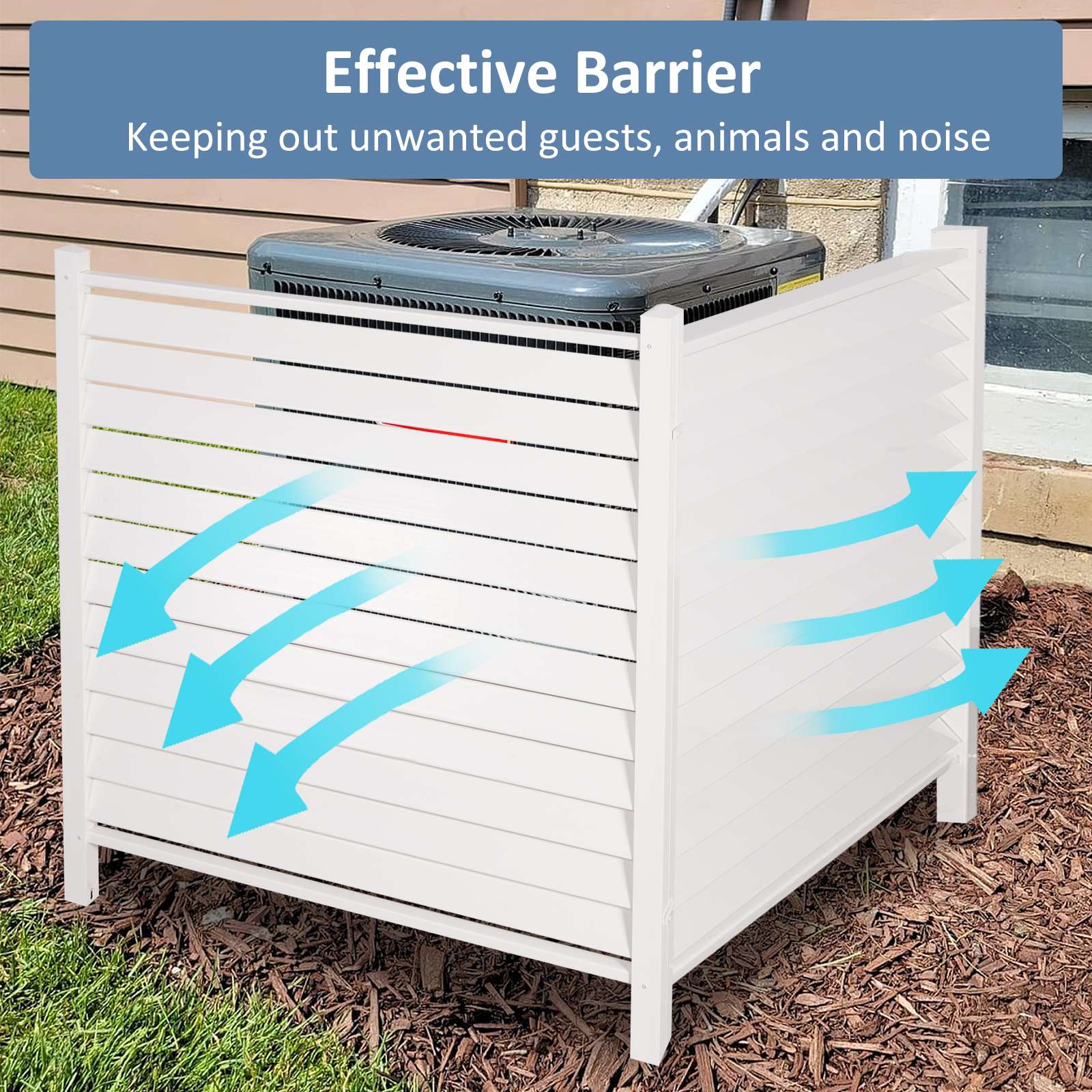 Air Conditioner Fence Privacy Screen 48"x 48", Louvered Outdoor Privacy Vinyl Fence Panels, 2 Panels, White - Bosonshop