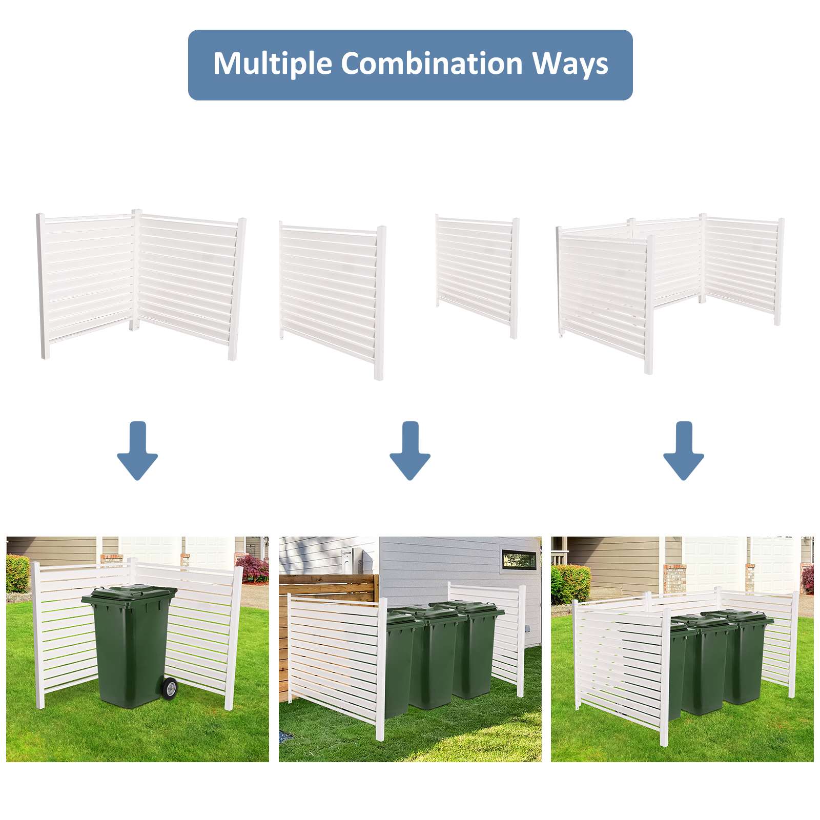 Air Conditioner Fence Privacy Screen 48"x 48", Louvered Outdoor Privacy Vinyl Fence Panels, 2 Panels, White - Bosonshop