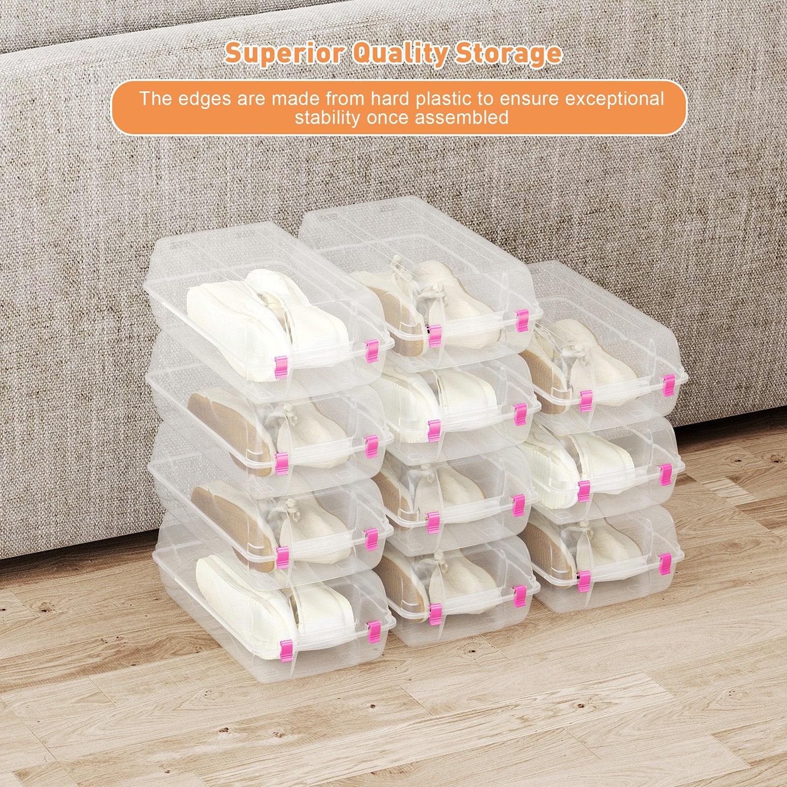 4 Pack Stackable Shoe Organizer with Lids Storage Boxes Sneaker Containers, Pink - Bosonshop