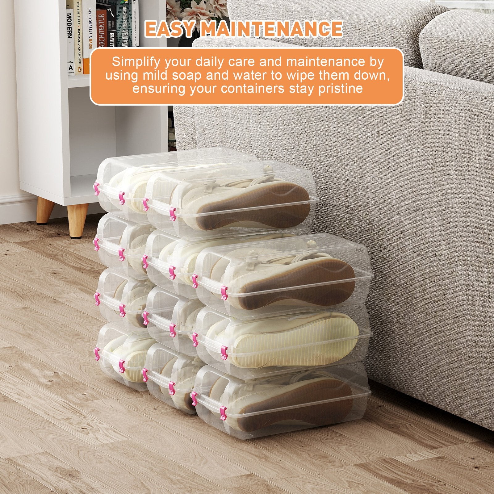 4 Pack Stackable Shoe Organizer with Lids Storage Boxes Sneaker Containers, Pink - Bosonshop