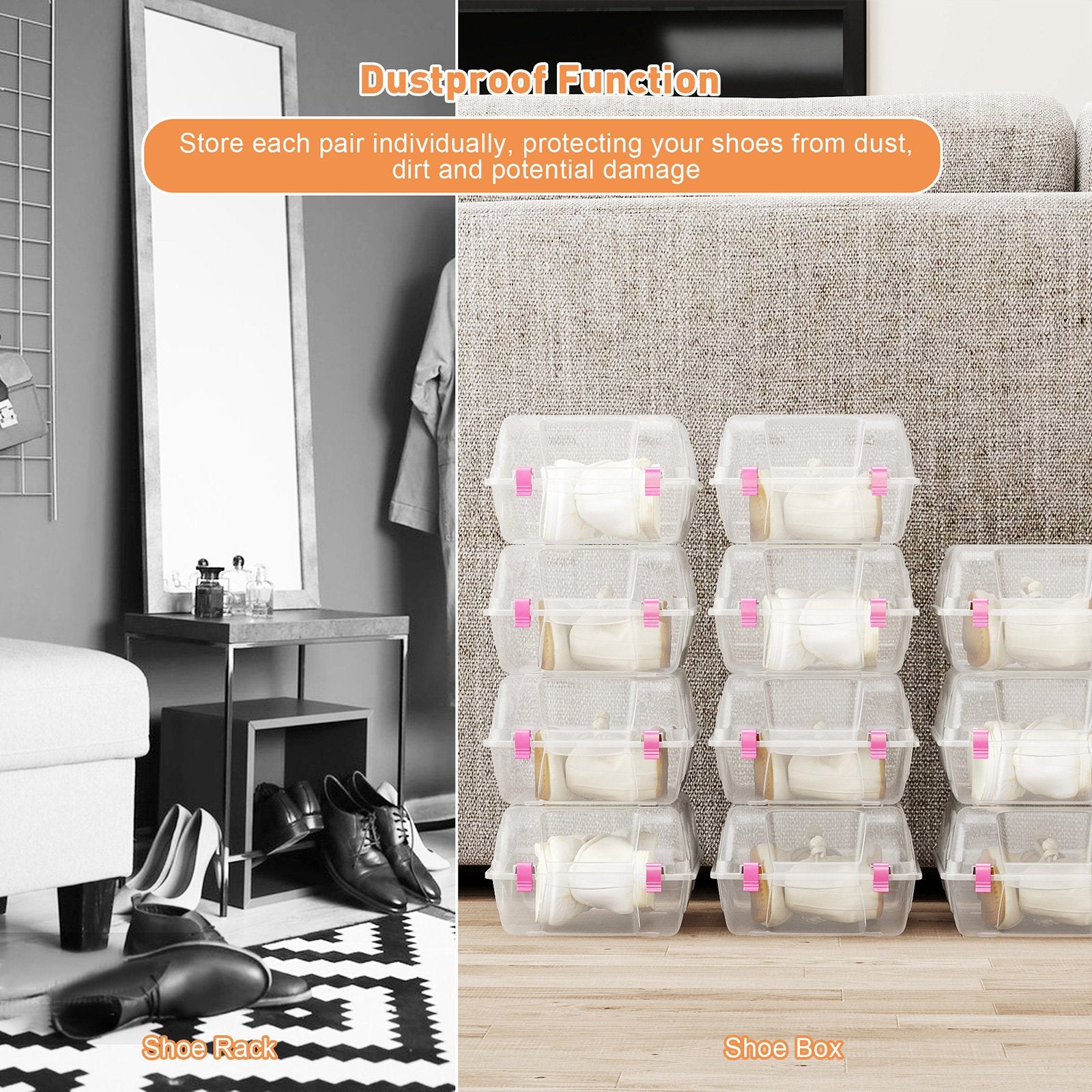 4 Pack Stackable Shoe Organizer with Lids Storage Boxes Sneaker Containers, Pink - Bosonshop