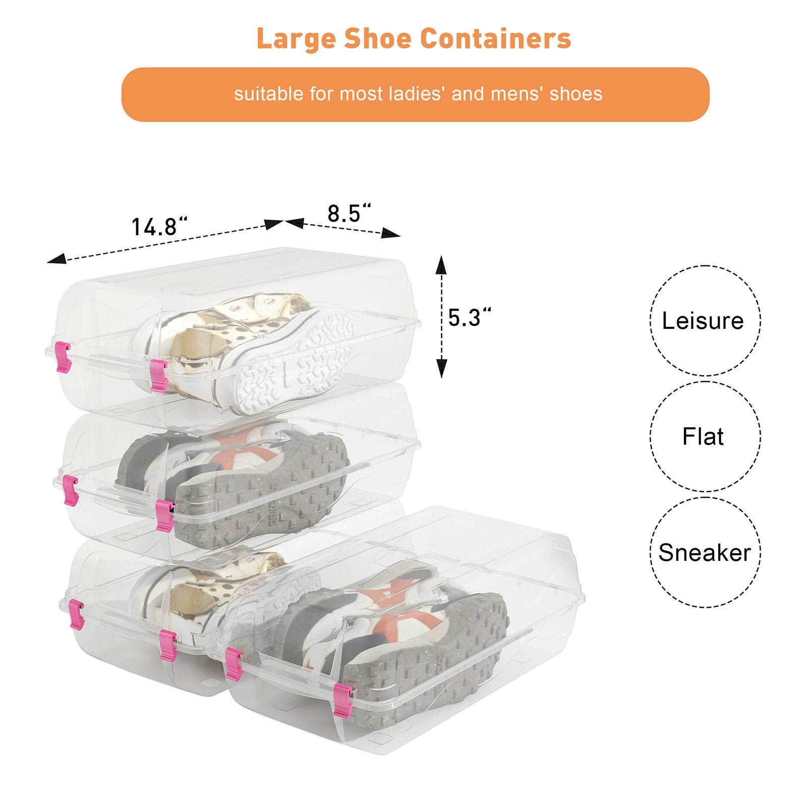 4 Pack Stackable Shoe Organizer with Lids Storage Boxes Sneaker Containers, Pink - Bosonshop