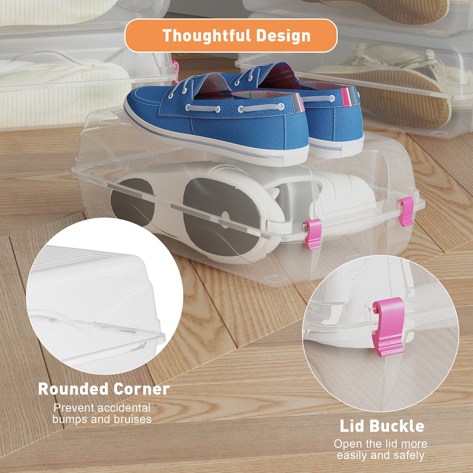 4 Pack Stackable Shoe Organizer with Lids Storage Boxes Sneaker Containers, Pink - Bosonshop