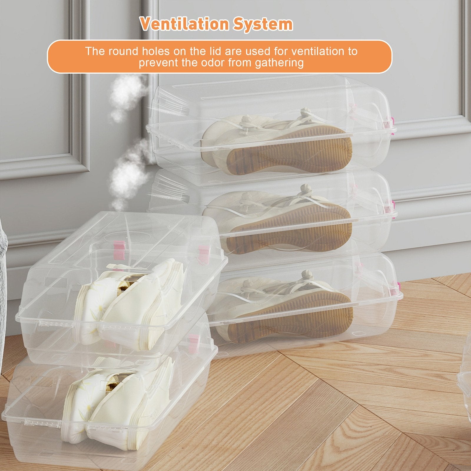 4 Pack Stackable Shoe Organizer with Lids Storage Boxes Sneaker Containers, Pink - Bosonshop