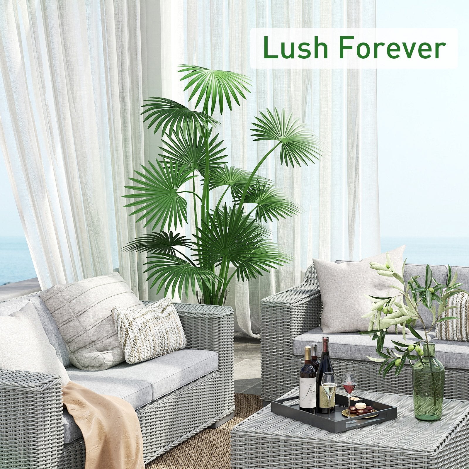 5.8' Artificial Palm Tree in Pot Indoor Ornament Green Plant with 12 Decorative Leaves, Green - Bosonshop