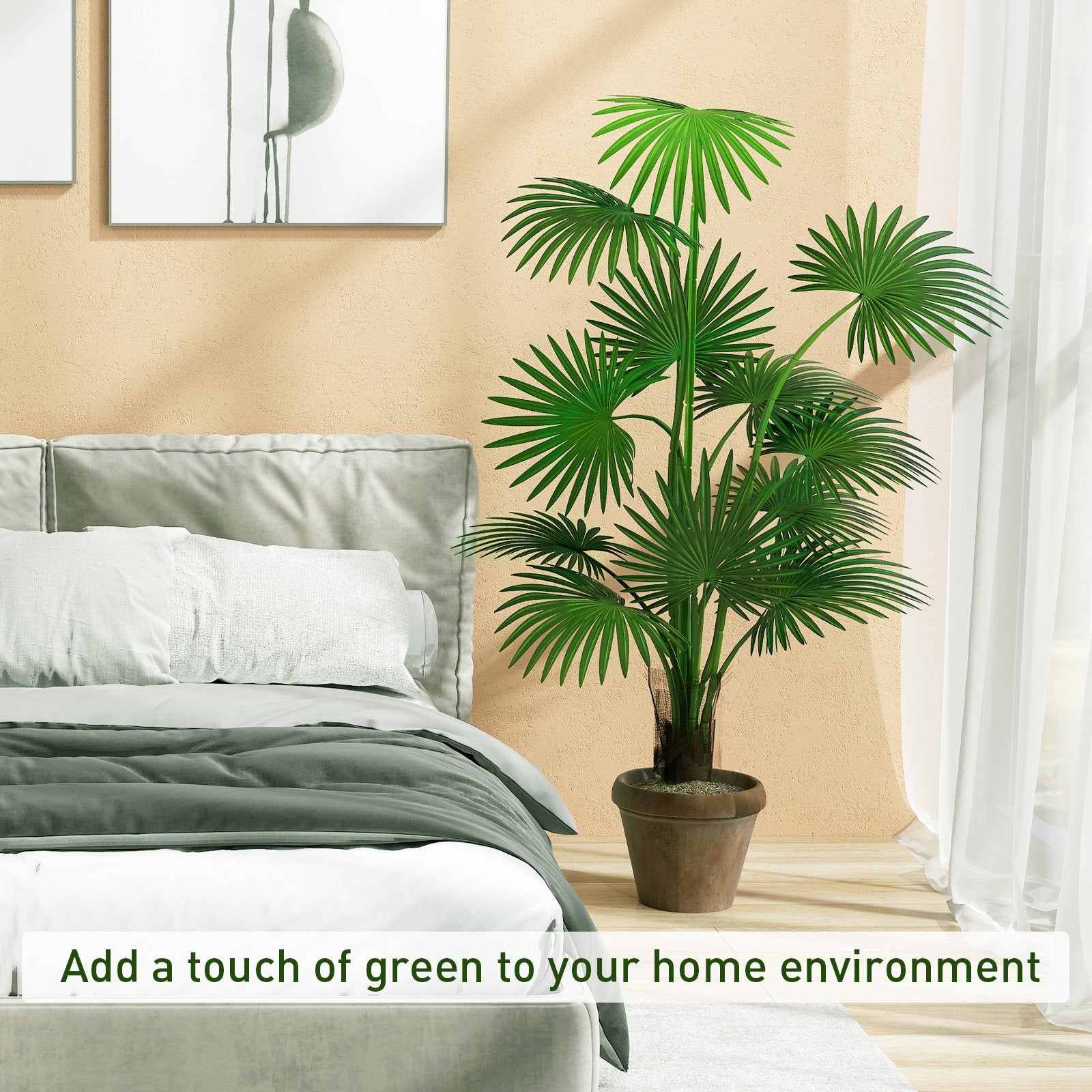 5.8' Artificial Palm Tree in Pot Indoor Ornament Green Plant with 12 Decorative Leaves, Green - Bosonshop